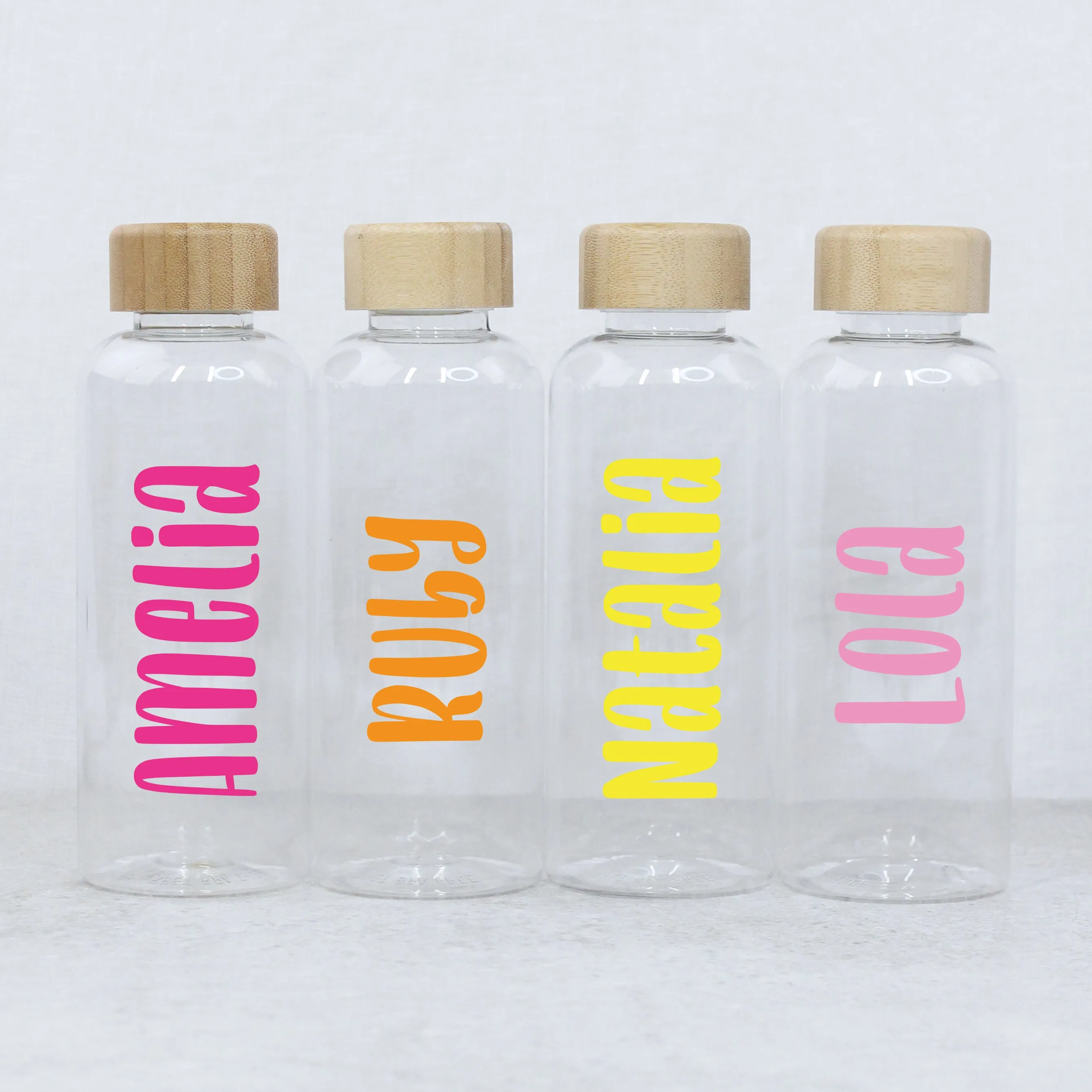 Personalised 600ml Clear Water Bottle with Bamboo Lid