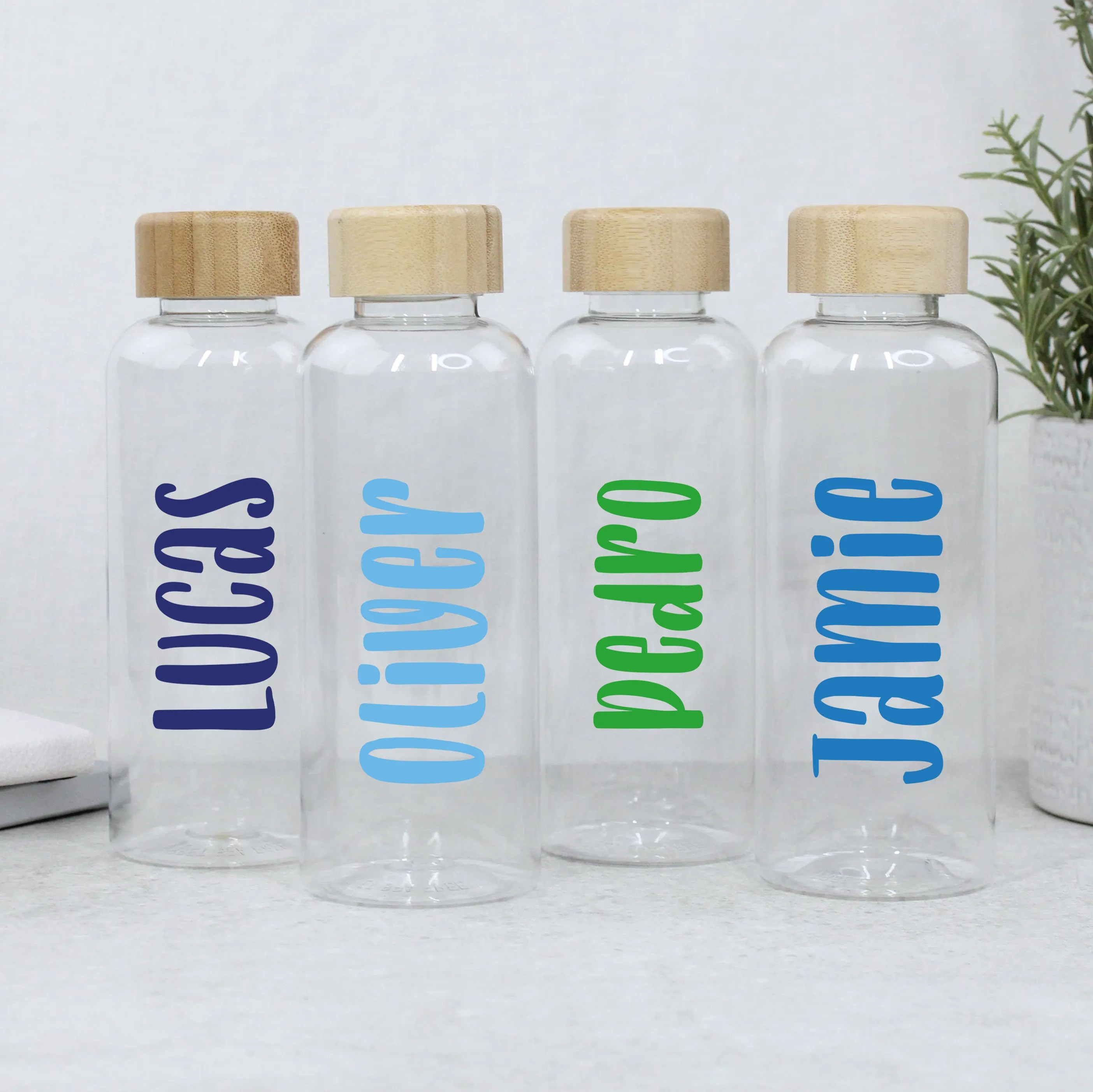 Personalised 600ml Clear Water Bottle with Bamboo Lid