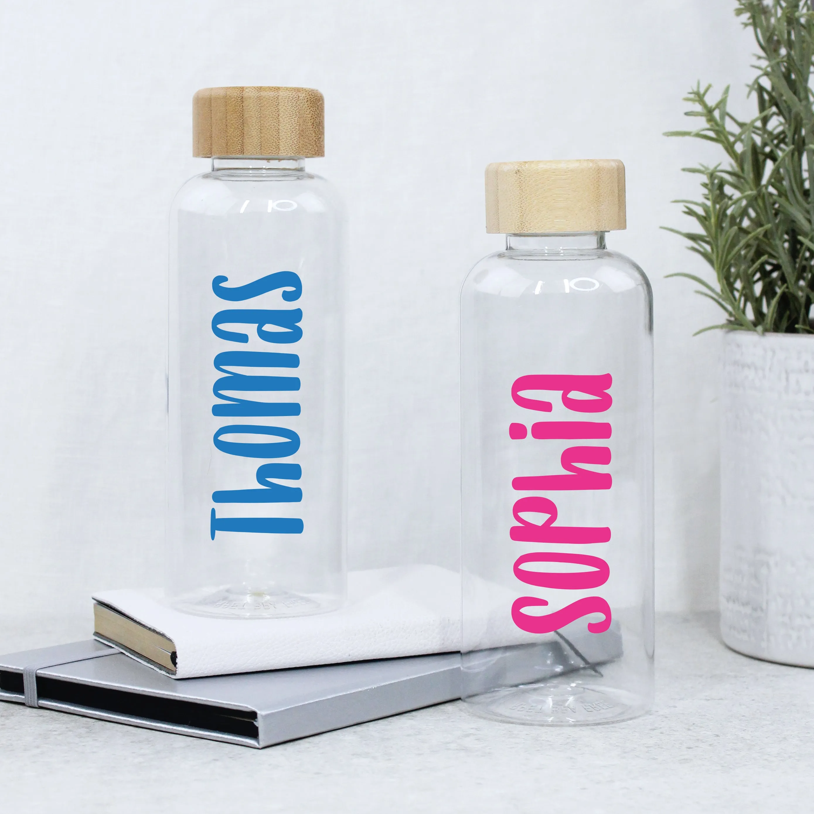Personalised 600ml Clear Water Bottle with Bamboo Lid