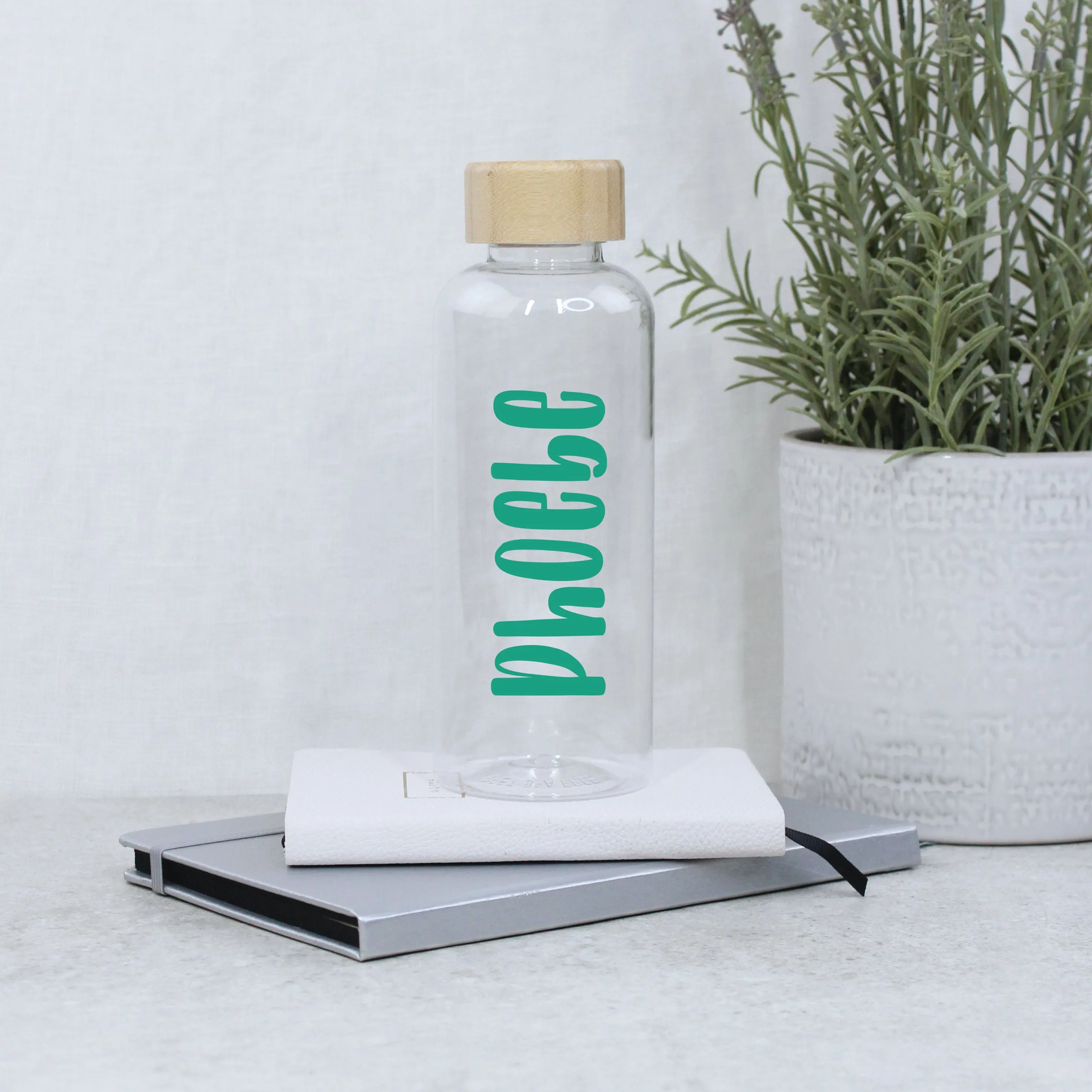 Personalised 600ml Clear Water Bottle with Bamboo Lid