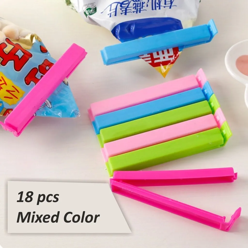 Plastic Food Snack Bag Pouch Clip Sealer for Keeping Food Fresh for Home Kitchen Camping Snack Seal Sealing Bag Clips (Multi Color) | Pouch Clip Sealer - Set of 18 pcs