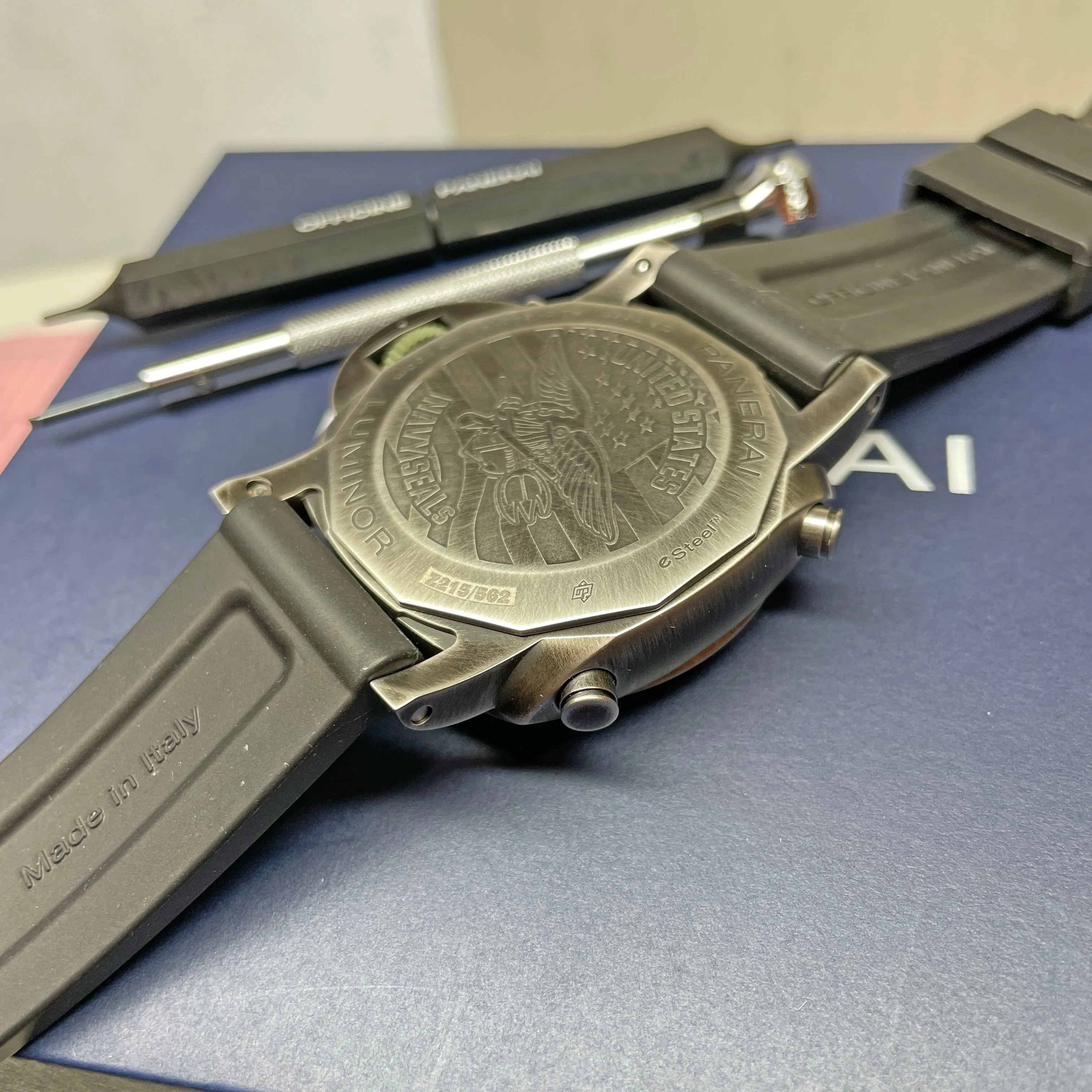 Pre-owned Panerai Luminor Chrono Navy SEALs PAM01409 Green Watch 44mm