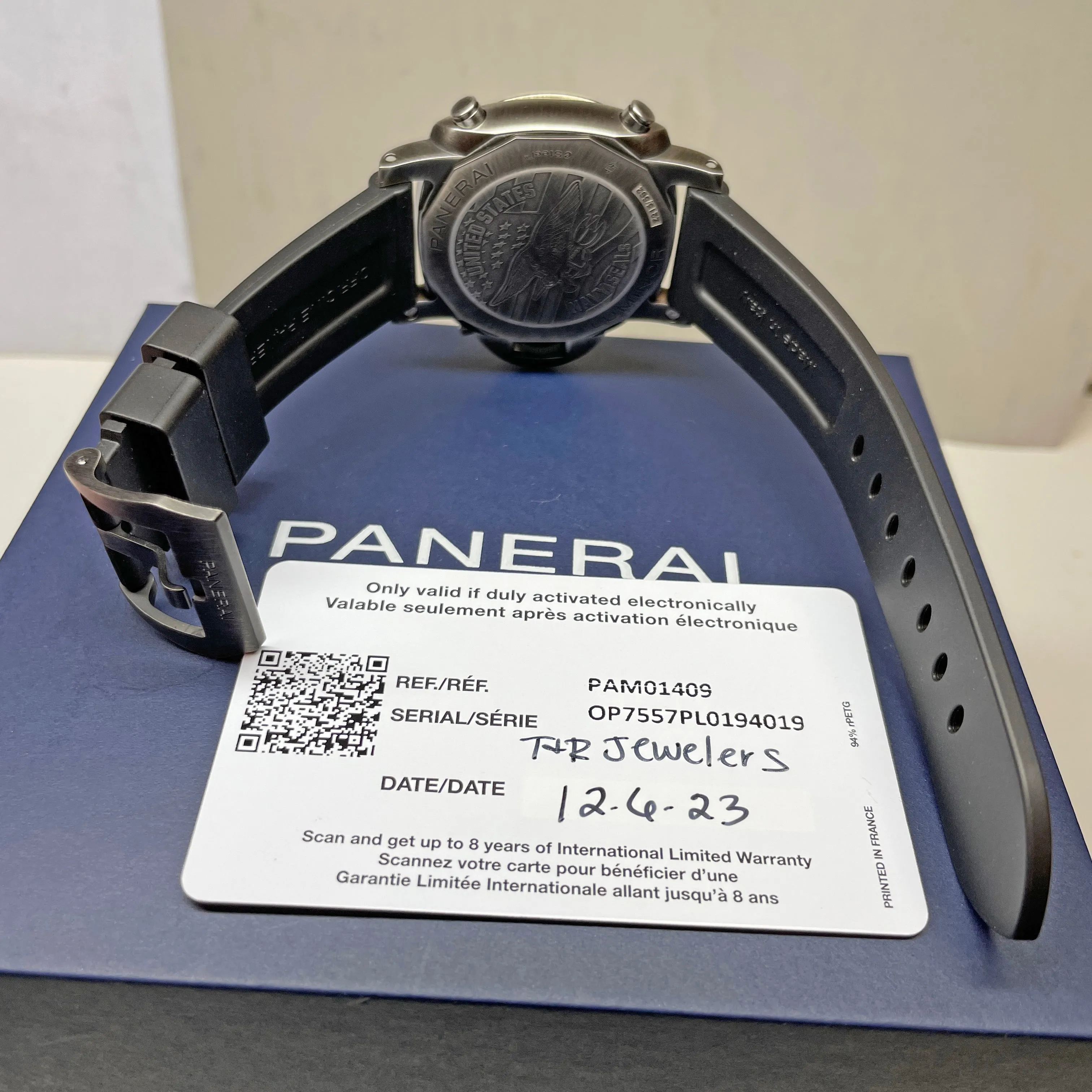 Pre-owned Panerai Luminor Chrono Navy SEALs PAM01409 Green Watch 44mm