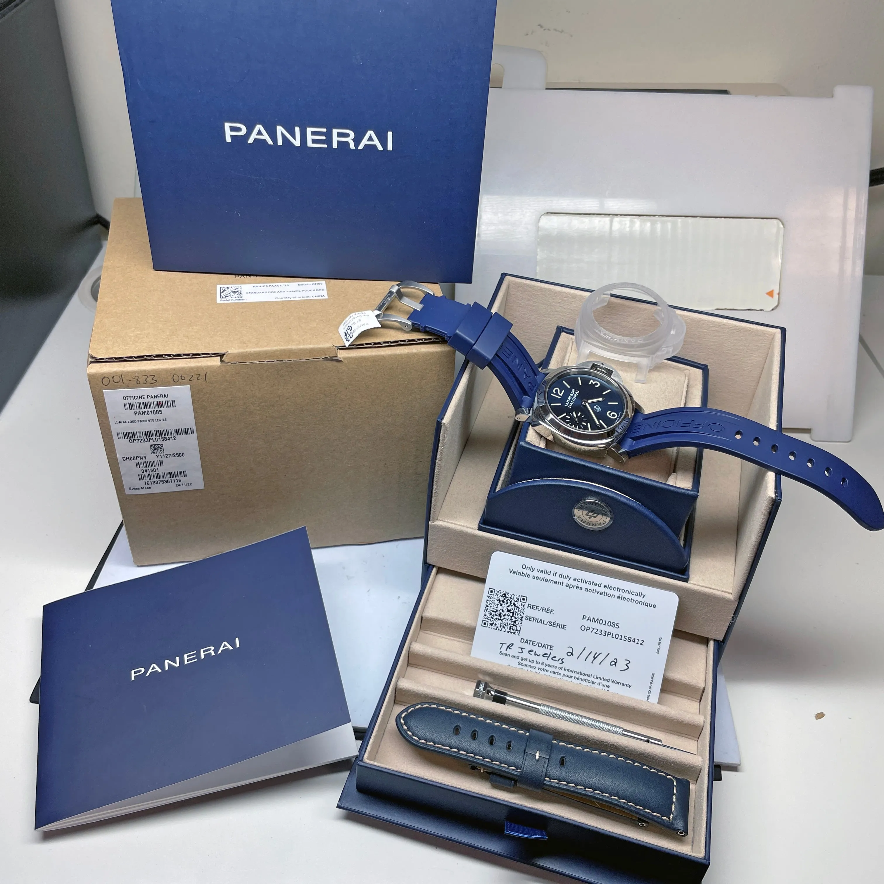 Pre-owned Panerai PAM01085 Blu Mare Blue Limited Steel Watch 44mm