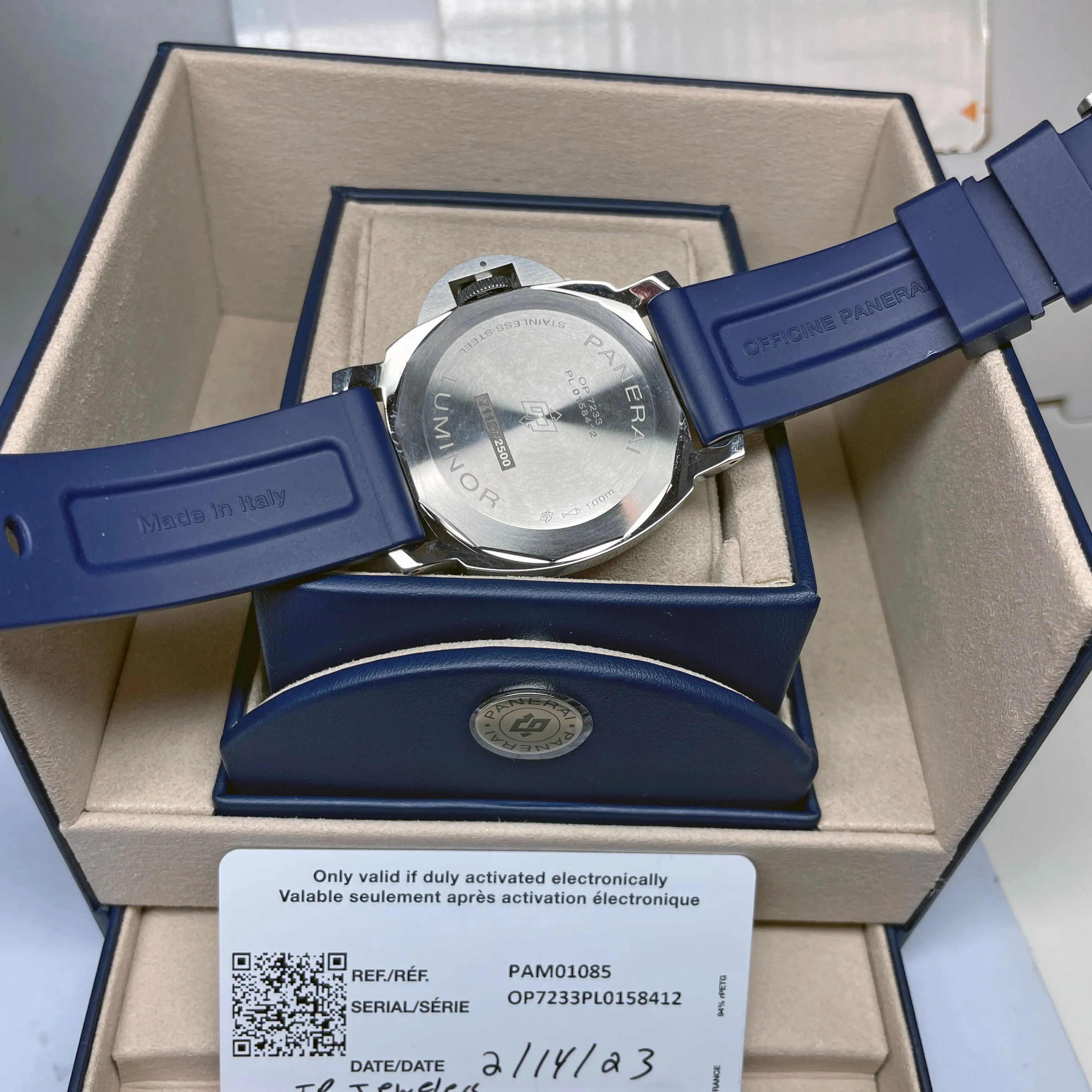 Pre-owned Panerai PAM01085 Blu Mare Blue Limited Steel Watch 44mm