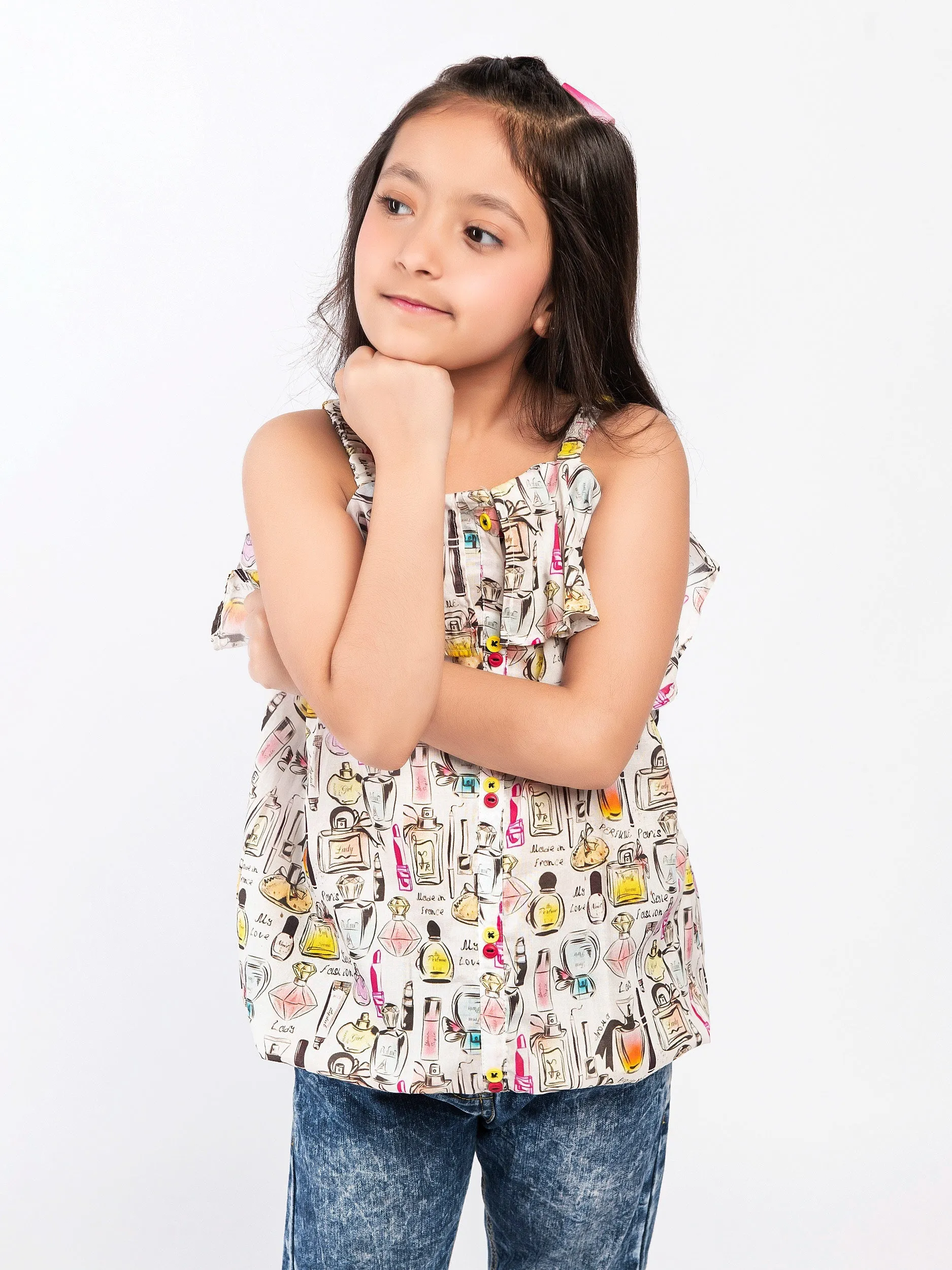 Printed Cold Shoulder Top