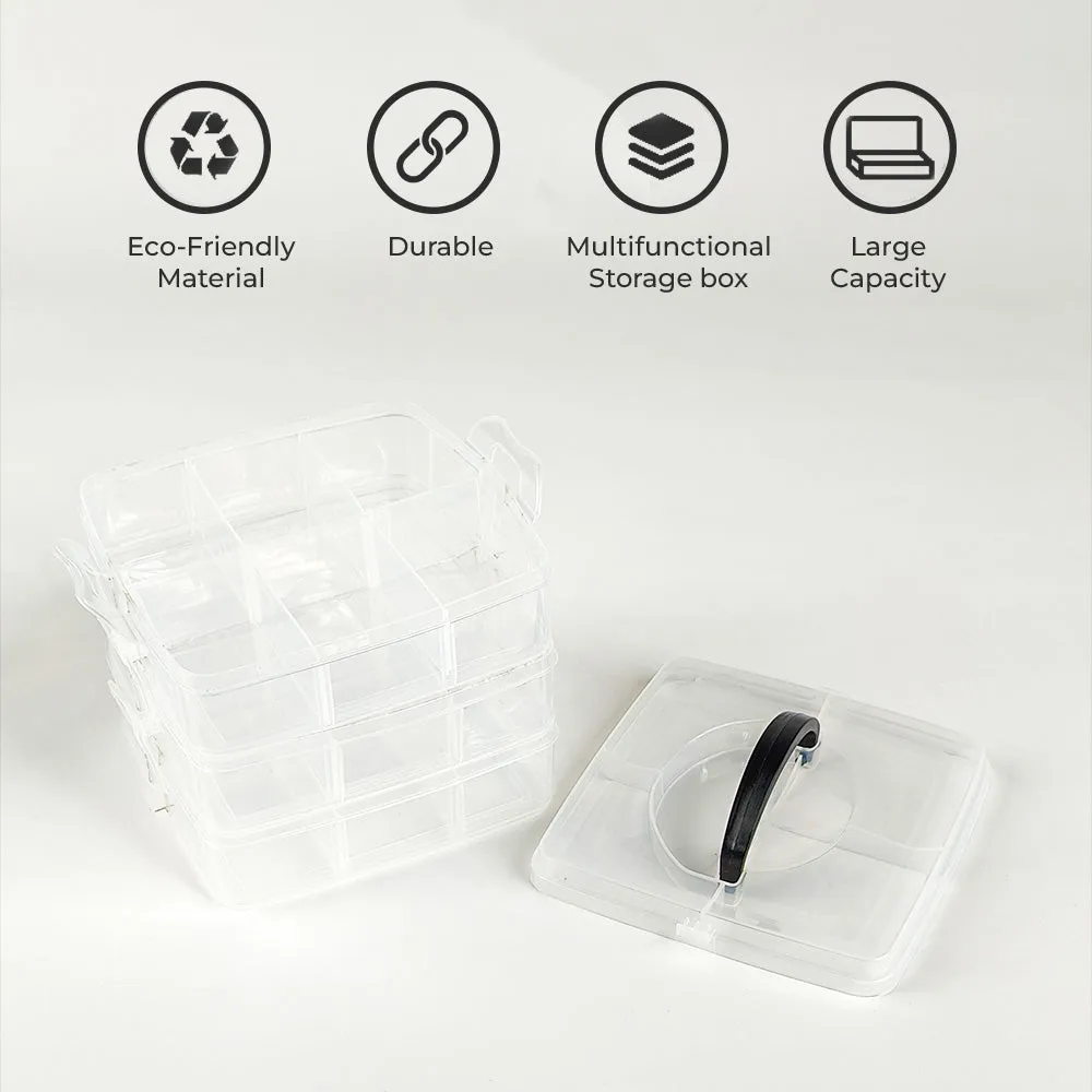 Qoolish 3-Layer Portable Jewelry Organizer Box - Transparent with Dividers