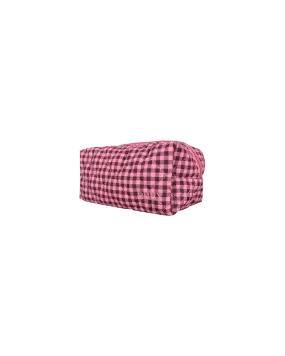 QUILTED COSMETIC BAG PINK BURGUNDY GINGHAM