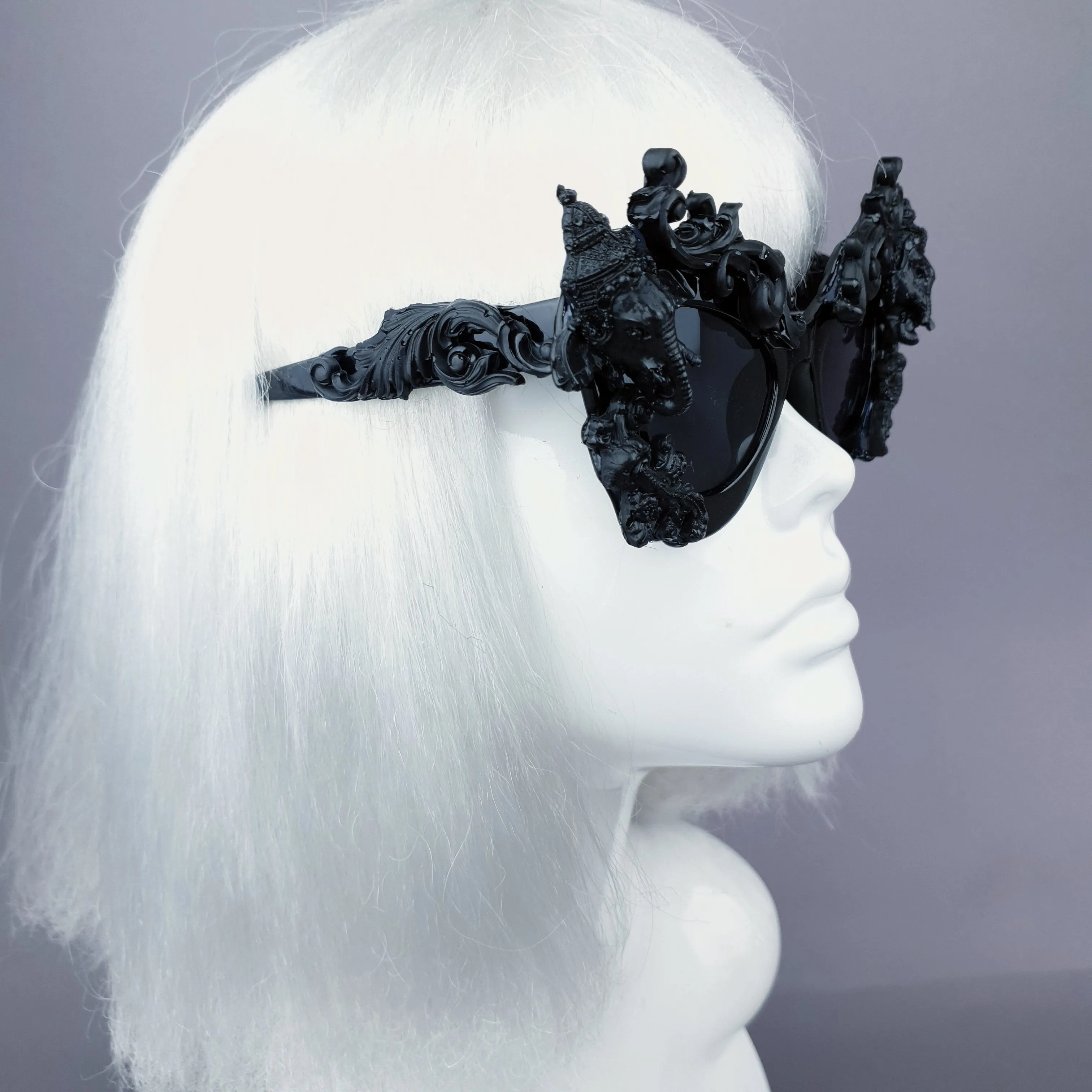 "Deva" Black Filigree Ganesh Catseye Sunglasses