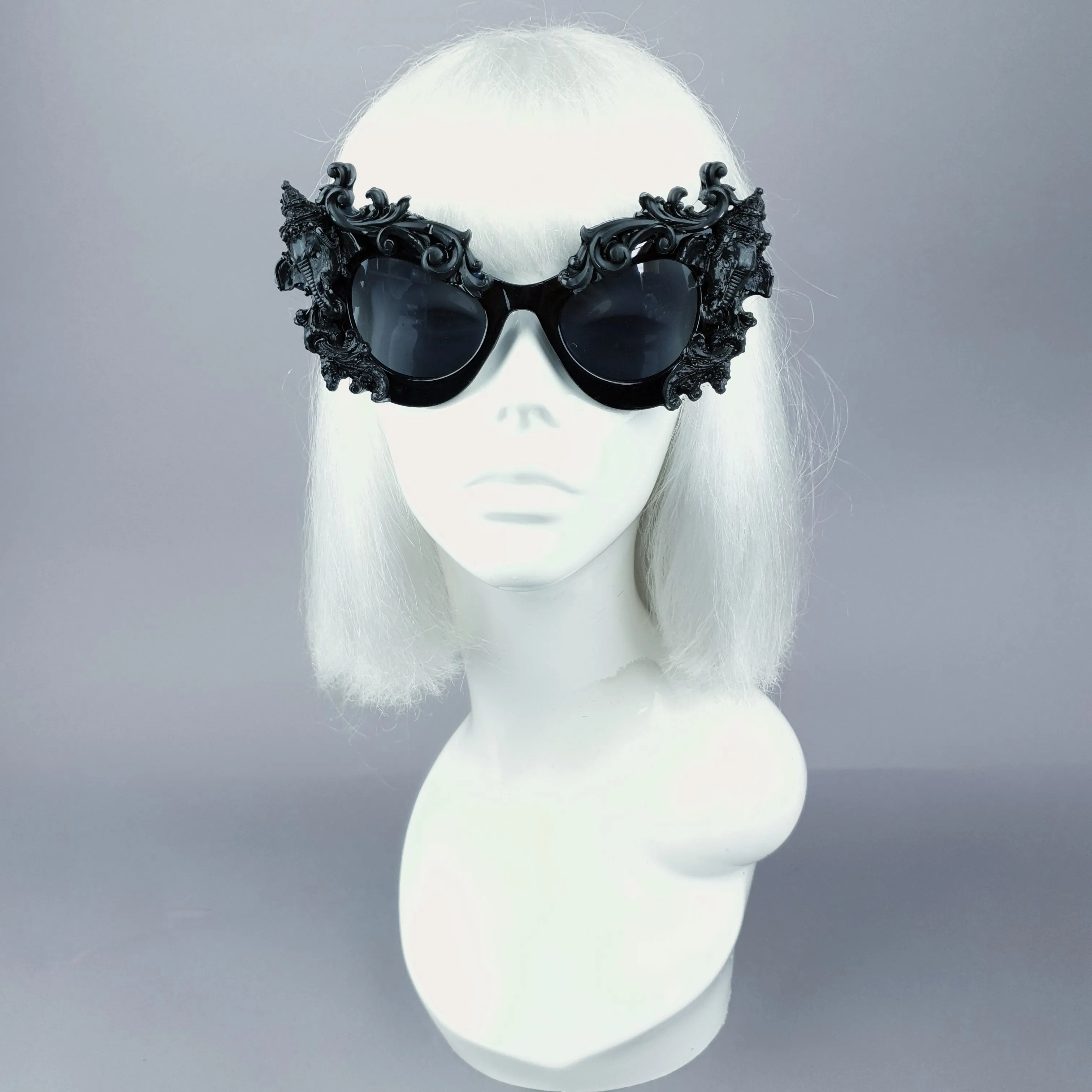 "Deva" Black Filigree Ganesh Catseye Sunglasses