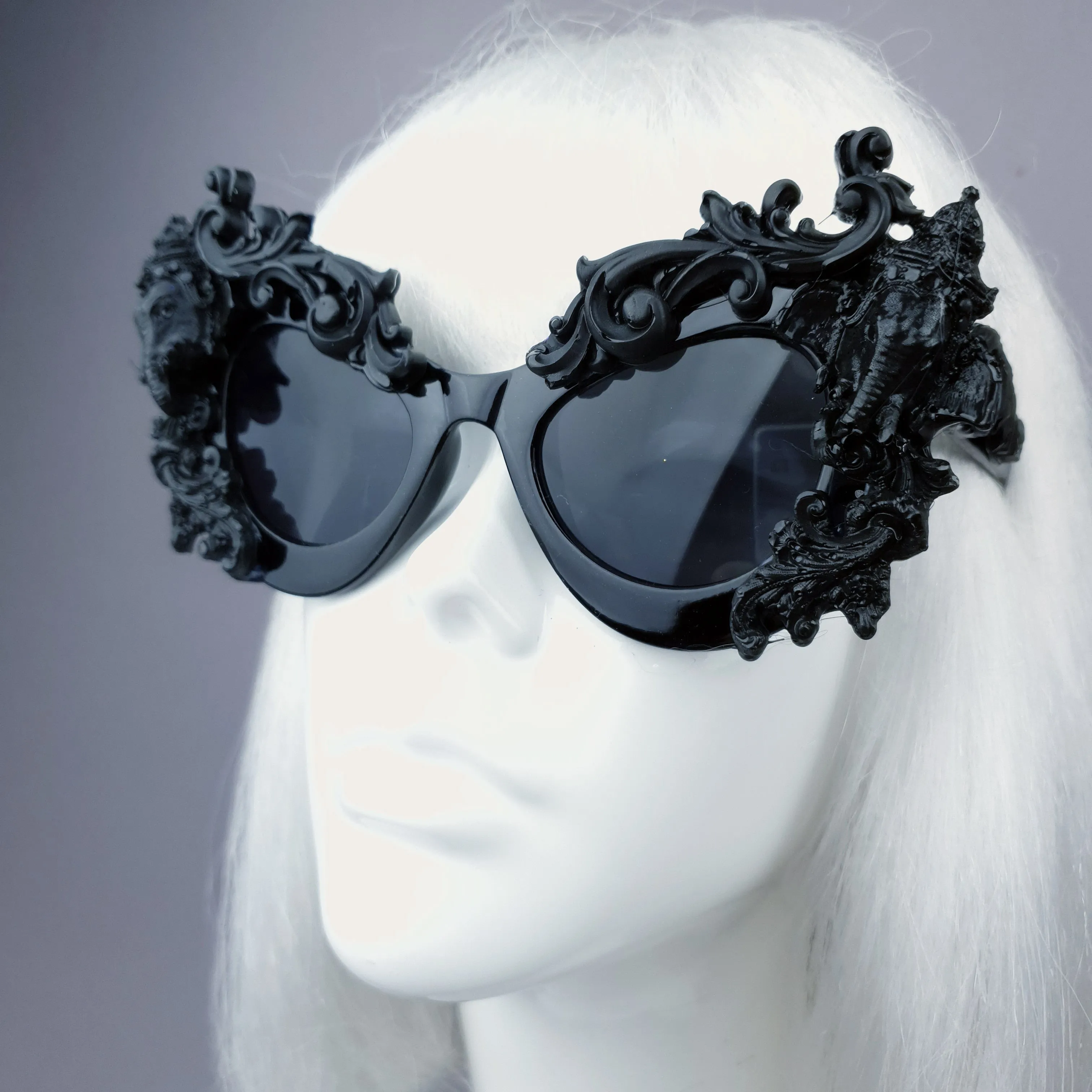 "Deva" Black Filigree Ganesh Catseye Sunglasses