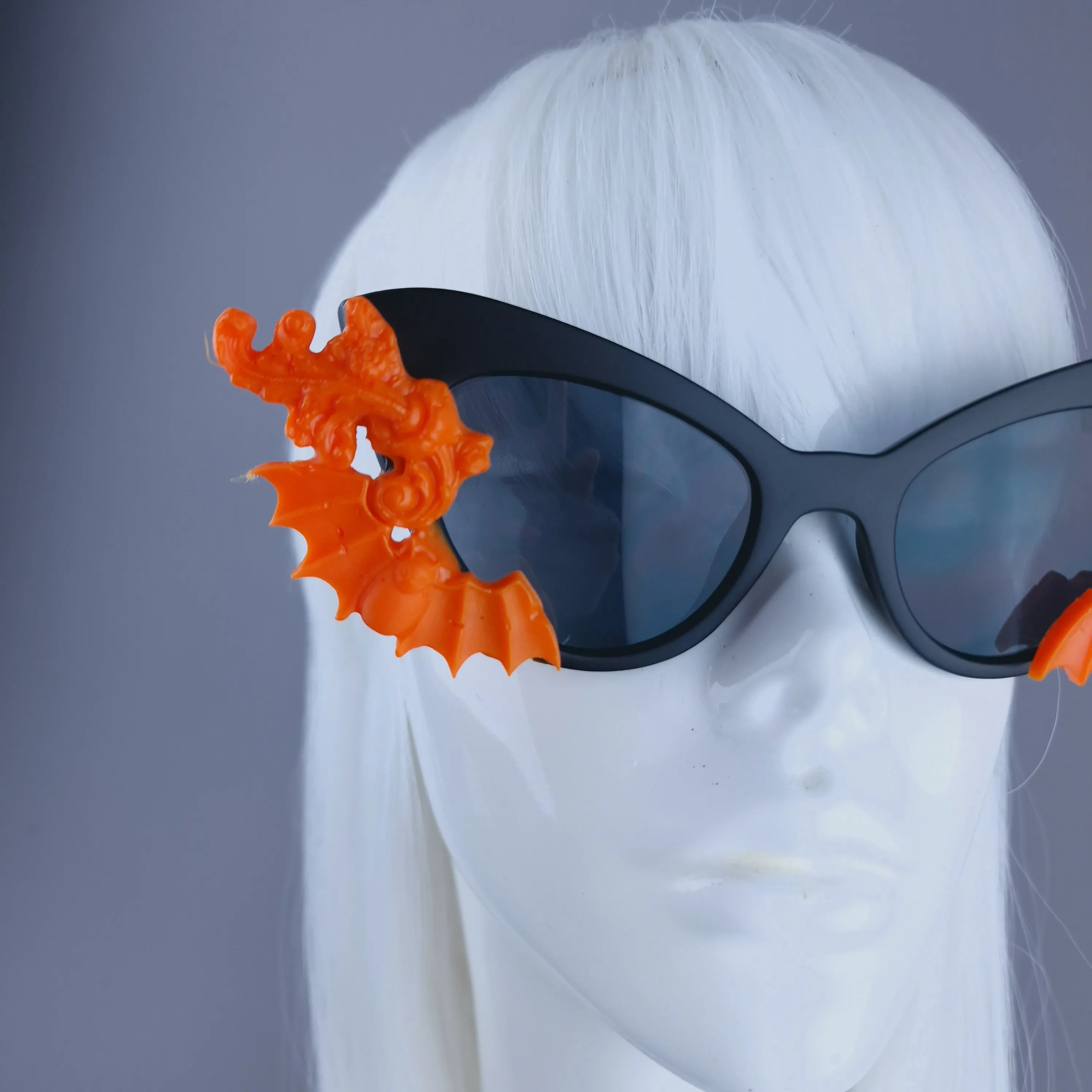 "Minerva" Cat Eye Orange Filigree& Bat Sunglasses