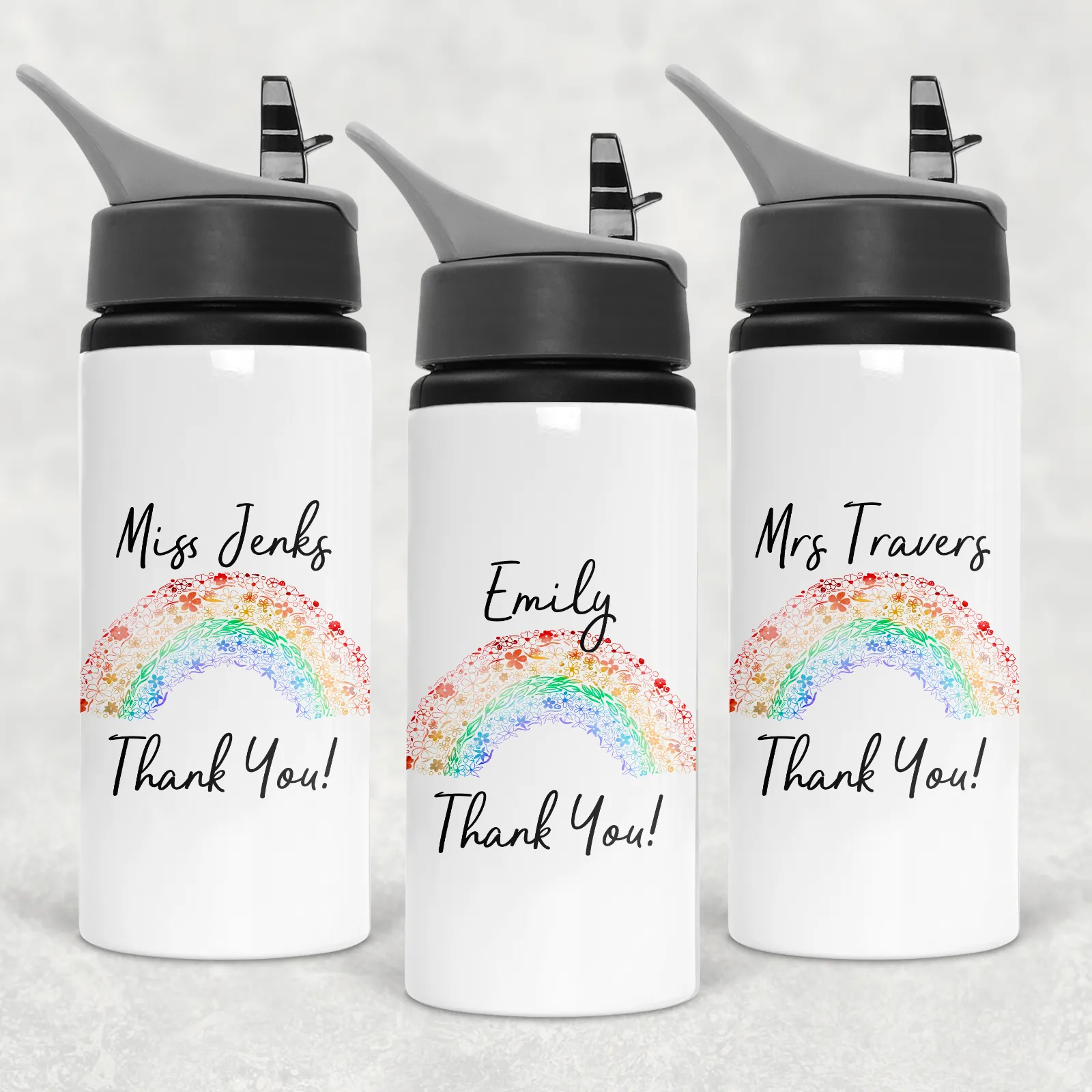 Rainbow Thank You Personalised Aluminium Straw Water Bottle 650ml
