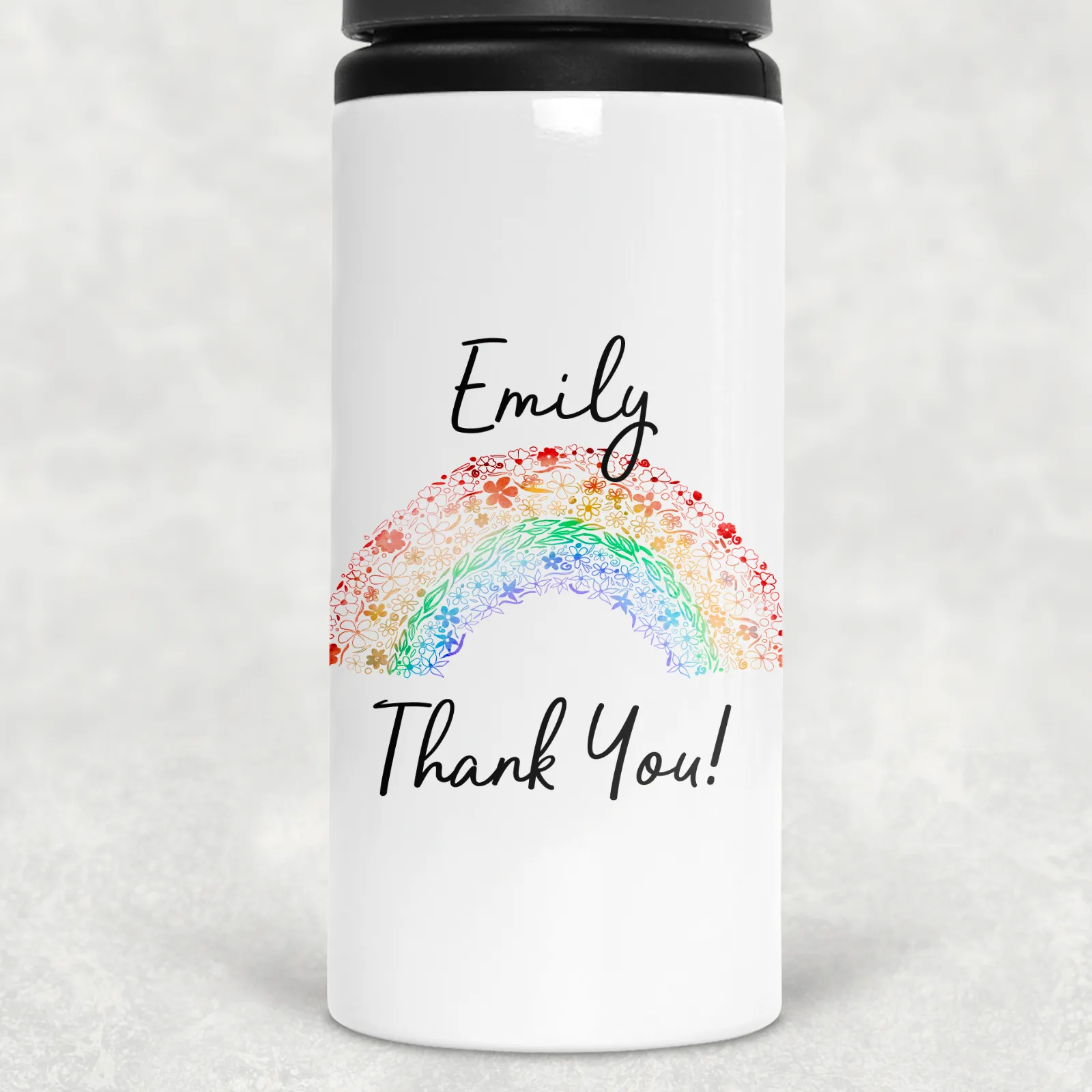 Rainbow Thank You Personalised Aluminium Straw Water Bottle 650ml