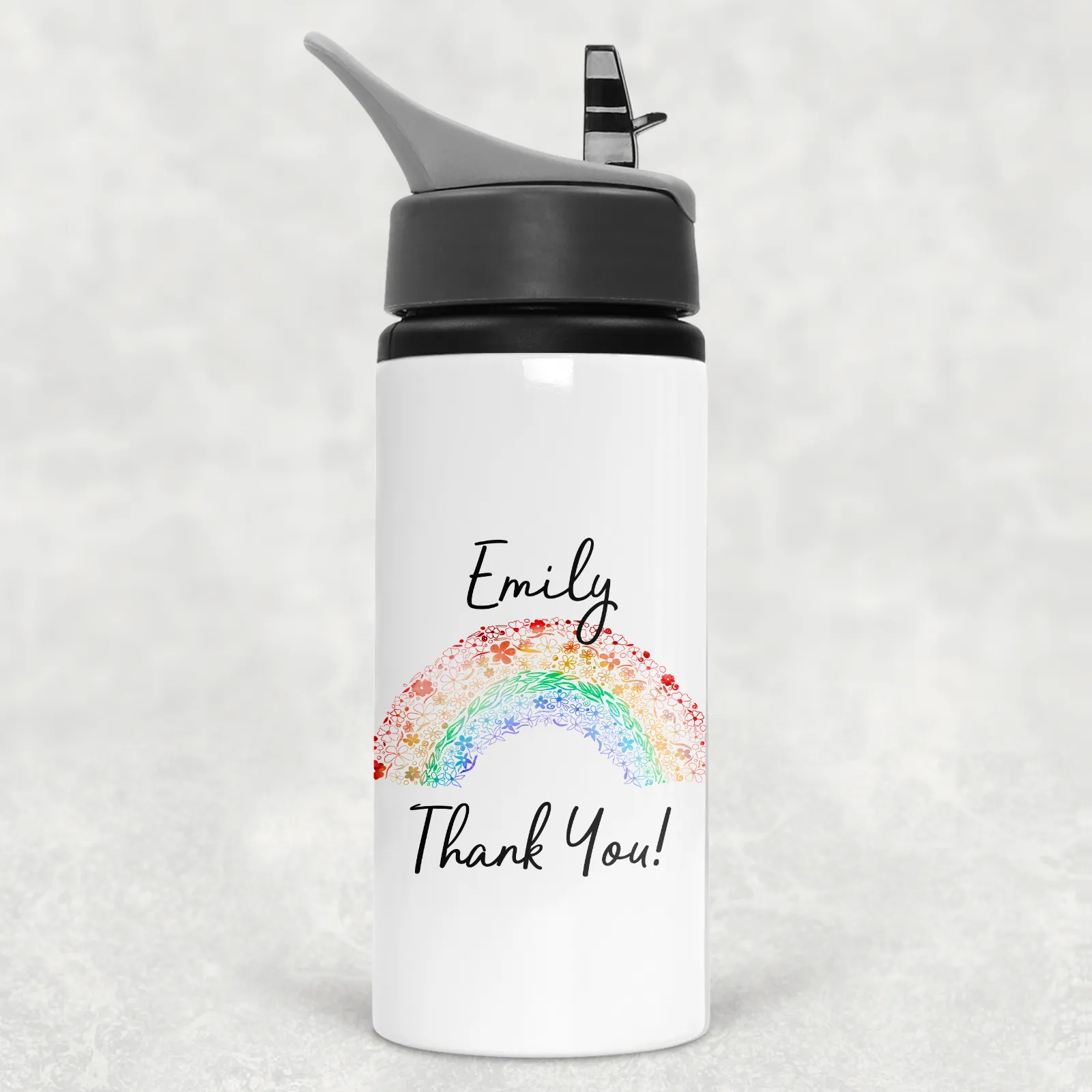 Rainbow Thank You Personalised Aluminium Straw Water Bottle 650ml