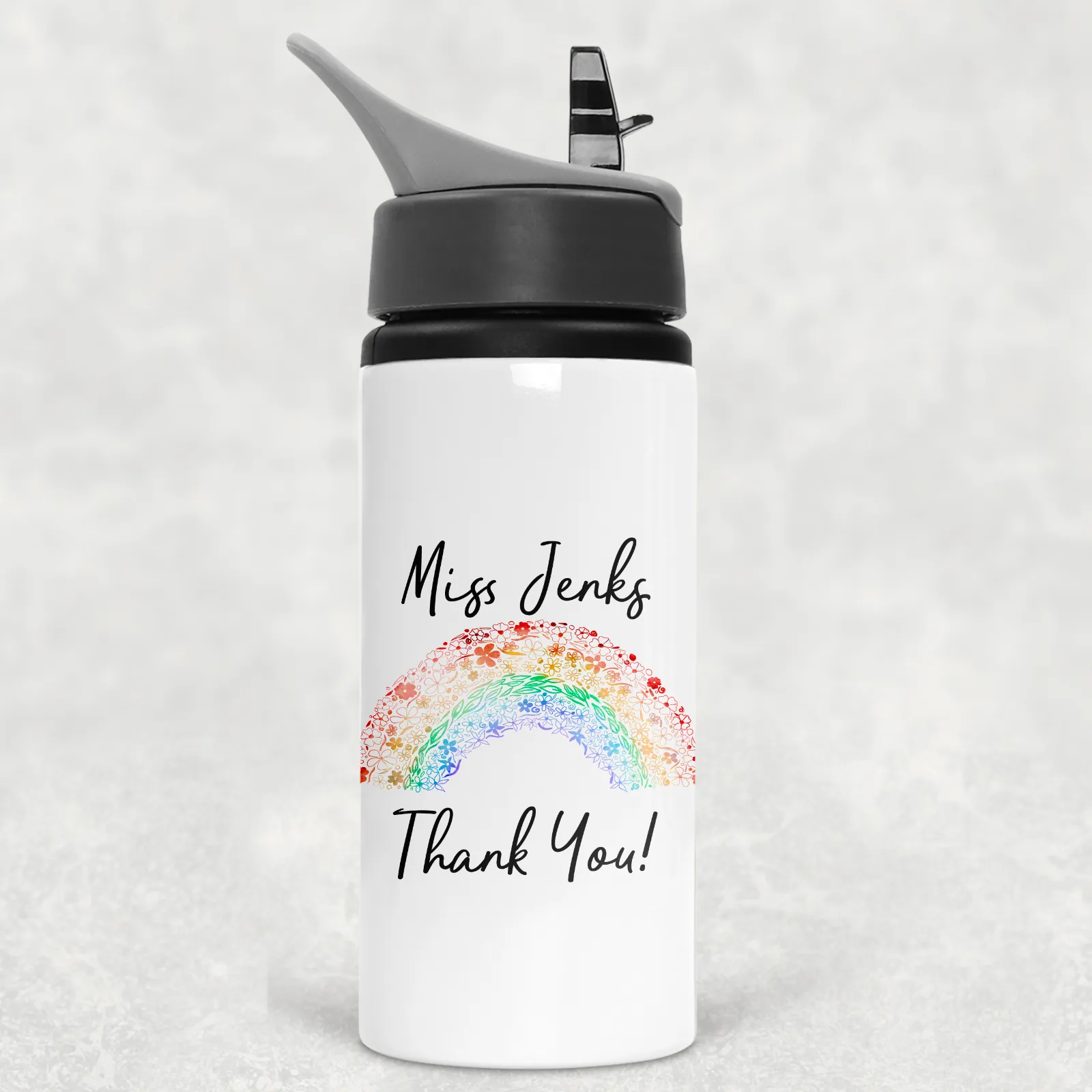 Rainbow Thank You Personalised Aluminium Straw Water Bottle 650ml