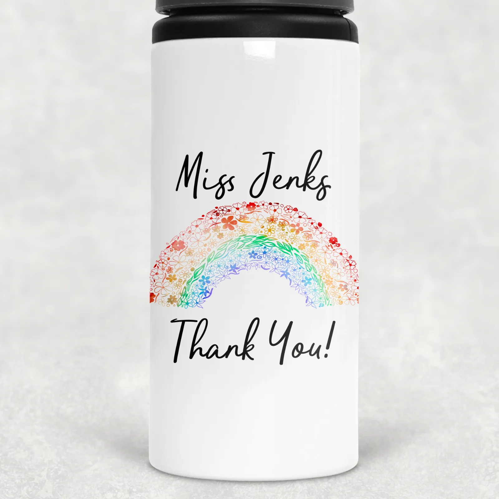 Rainbow Thank You Personalised Aluminium Straw Water Bottle 650ml