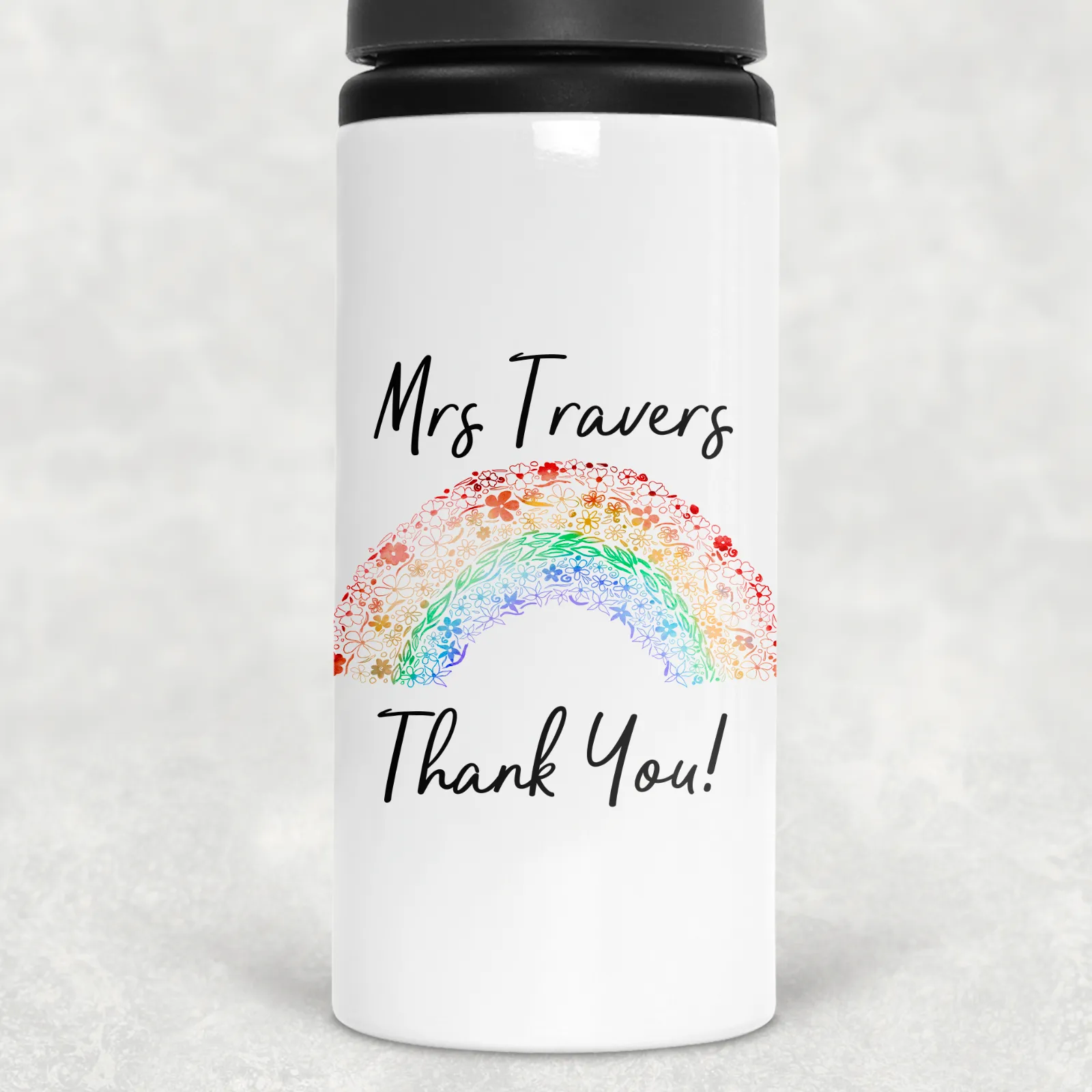 Rainbow Thank You Personalised Aluminium Straw Water Bottle 650ml