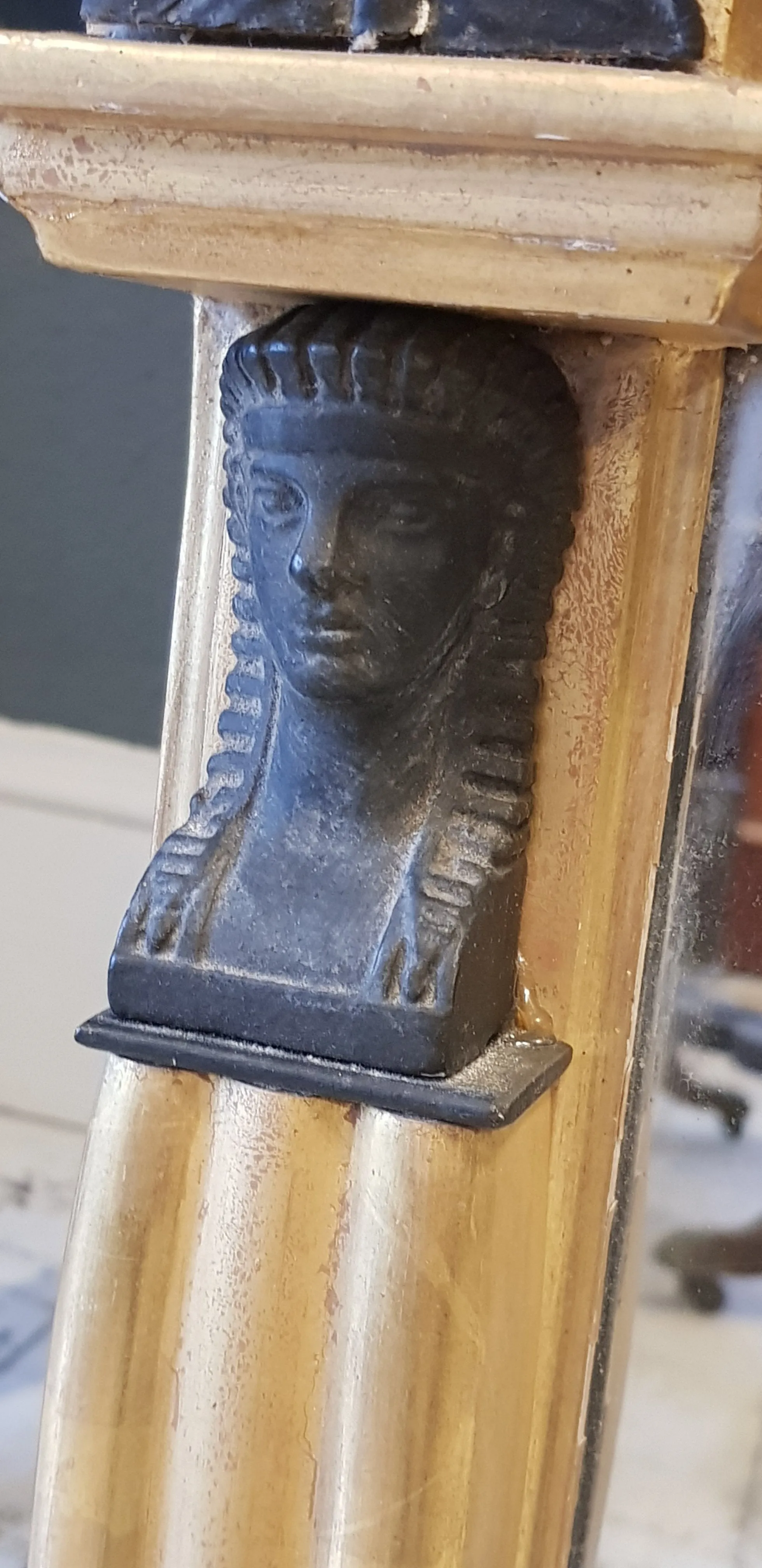 Rare Late Regency Triple Glazed Over Mantle Mirror With Egyptian Caryatid Grecian Scene Antique circa 1830's