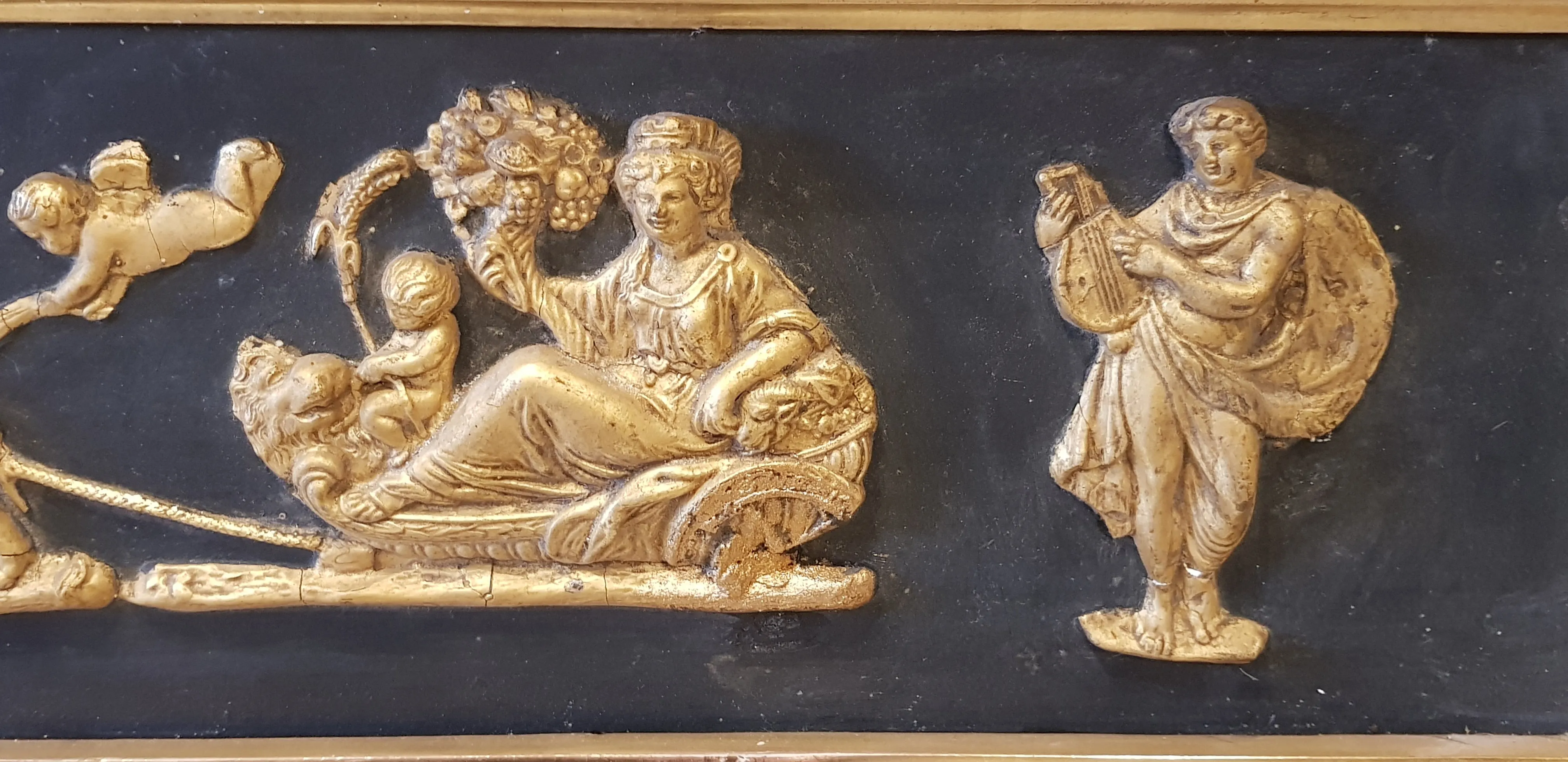 Rare Late Regency Triple Glazed Over Mantle Mirror With Egyptian Caryatid Grecian Scene Antique circa 1830's