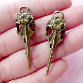Raven Skull Charms (2pcs / 13mm x 42mm / Antique Bronze) Bird Skull Pendant Necklace Crow Taxidermy Steampunk Goth Gothic Jewellery CHM1825