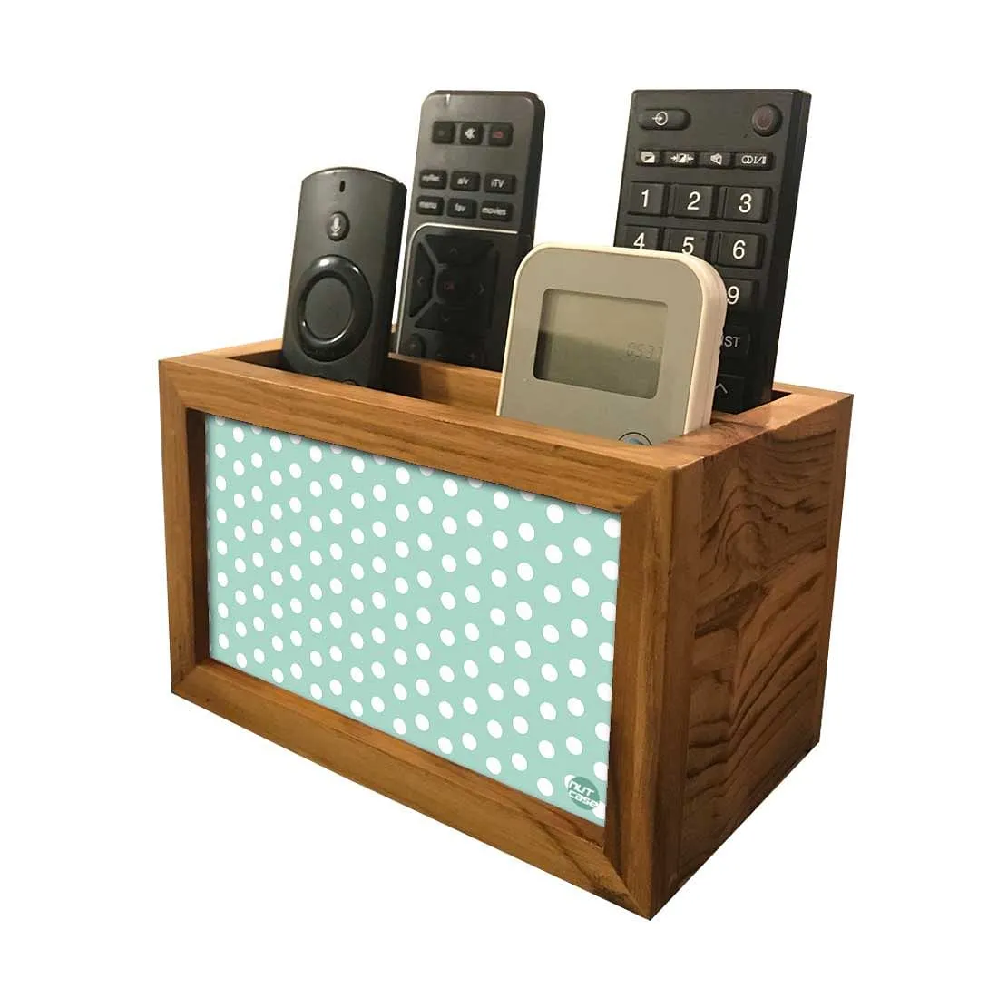 Remote Control Stand Holder Organizer For TV / AC Remotes -  Polka Dots Green