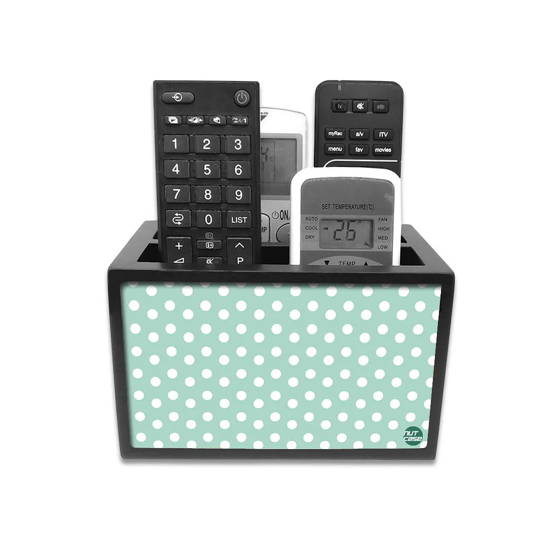 Remote Control Stand Holder Organizer For TV / AC Remotes -  Polka Dots Green