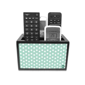 Remote Control Stand Holder Organizer For TV / AC Remotes -  Polka Dots Green