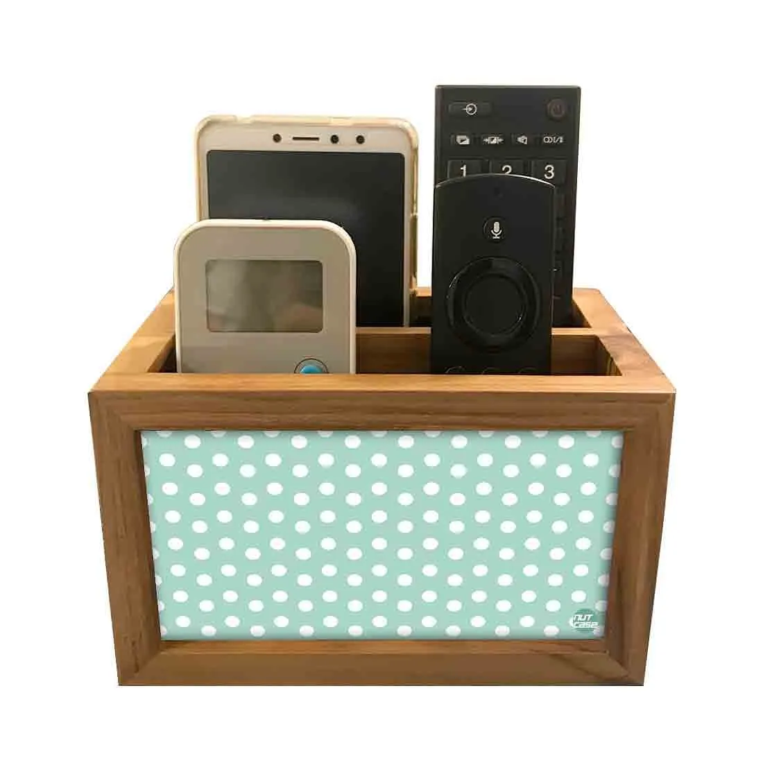 Remote Control Stand Holder Organizer For TV / AC Remotes -  Polka Dots Green