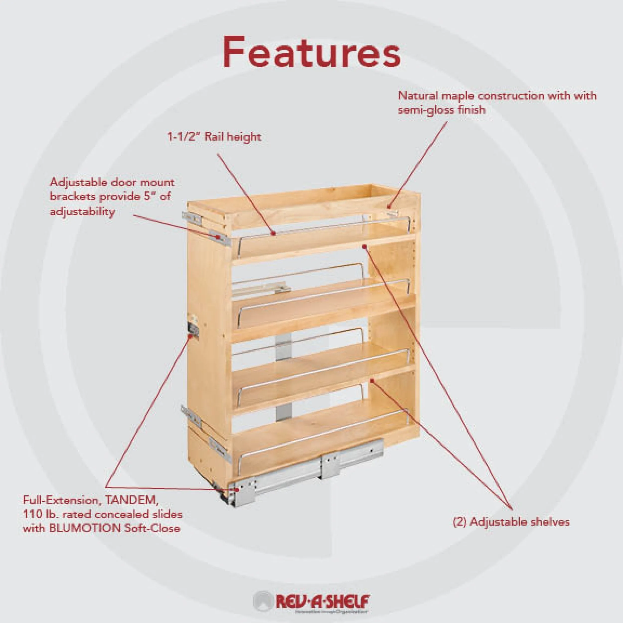 Rev-A-Shelf 8" Face Frame Side Mount Base Organizer 449-BCSC-8C