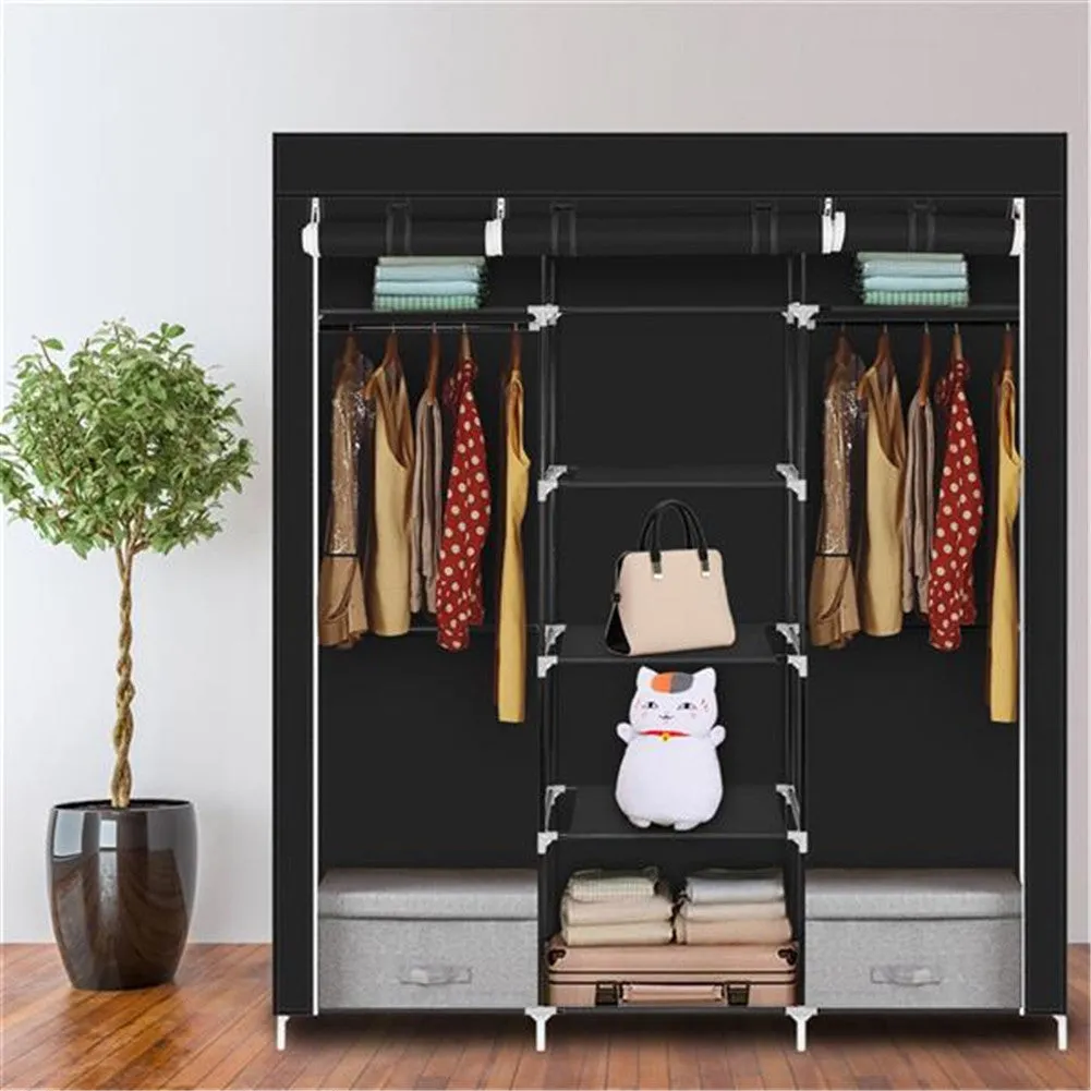 RONSHIN 150*45*175 Portable Clothes Closet Wardrobe Clothes Storage Organizer Black