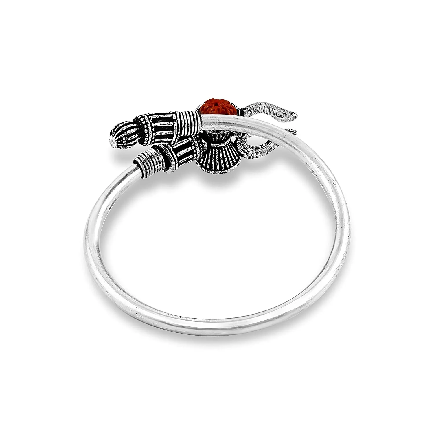 Rudraksha Trishul Damroo Designer Oxidized Silver Plated Metal Stylish Bahubali Cuff Kada Adjustable  Bracelet for Men & Women (Silver)