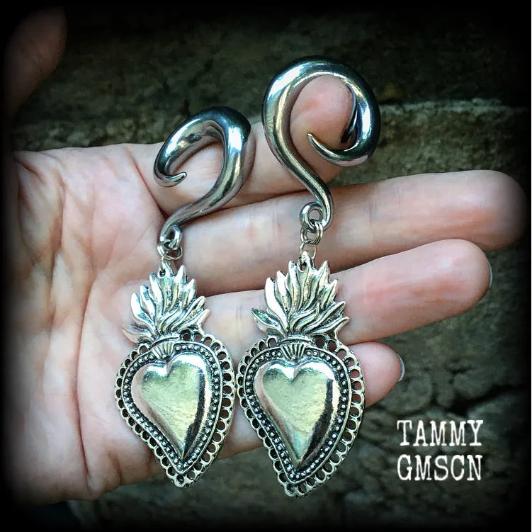 Sacred heart gauged earrings-Corazon ear weights
