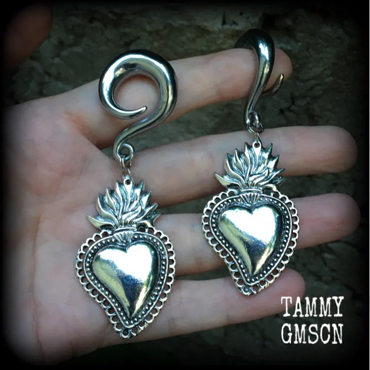 Sacred heart gauged earrings-Corazon ear weights