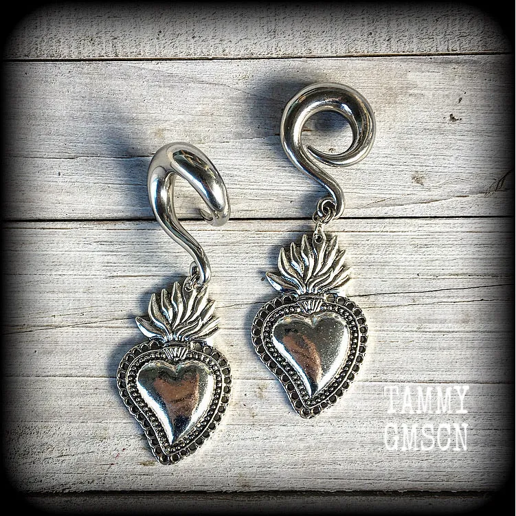 Sacred heart gauged earrings-Corazon ear weights
