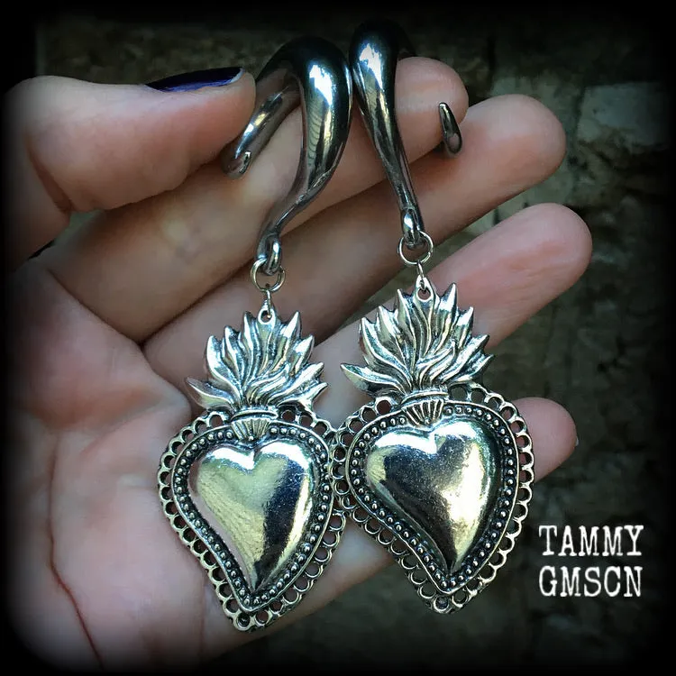 Sacred heart gauged earrings-Corazon ear weights