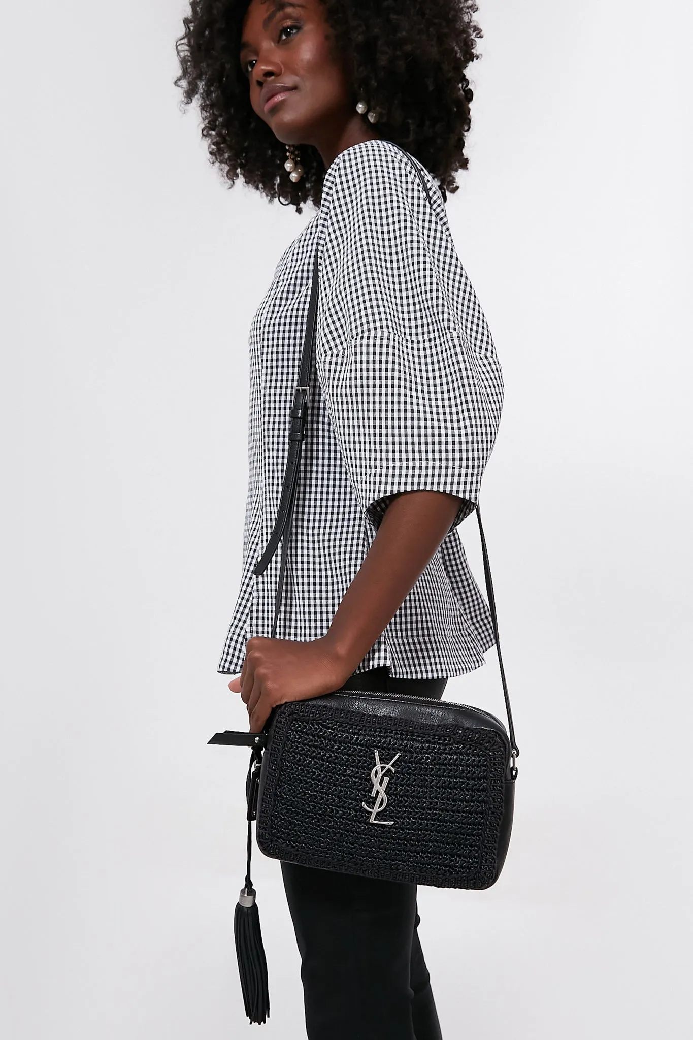 Saint Laurent Black Raffia Camera Bag