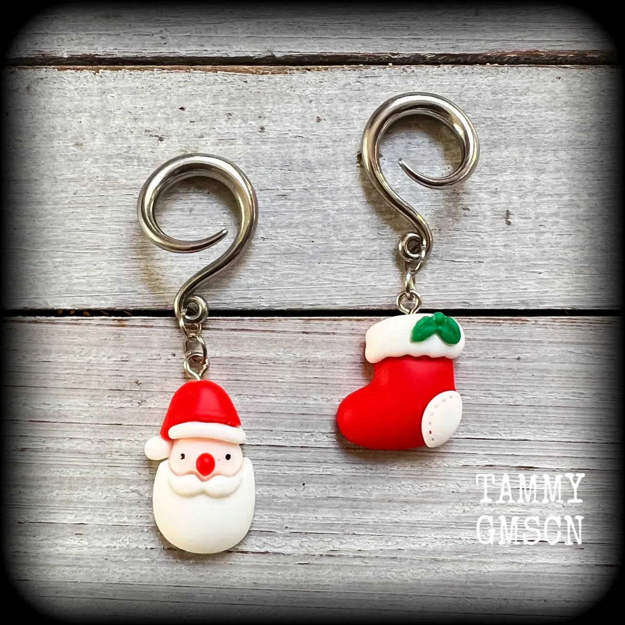 Santa Claus earrings-Christmas gauged earrings