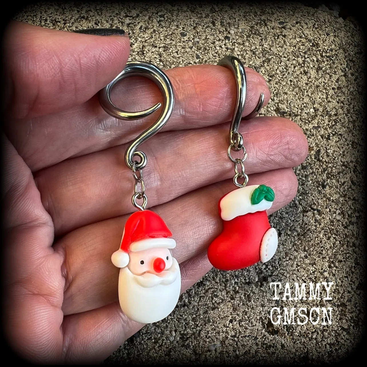 Santa Claus earrings-Christmas gauged earrings