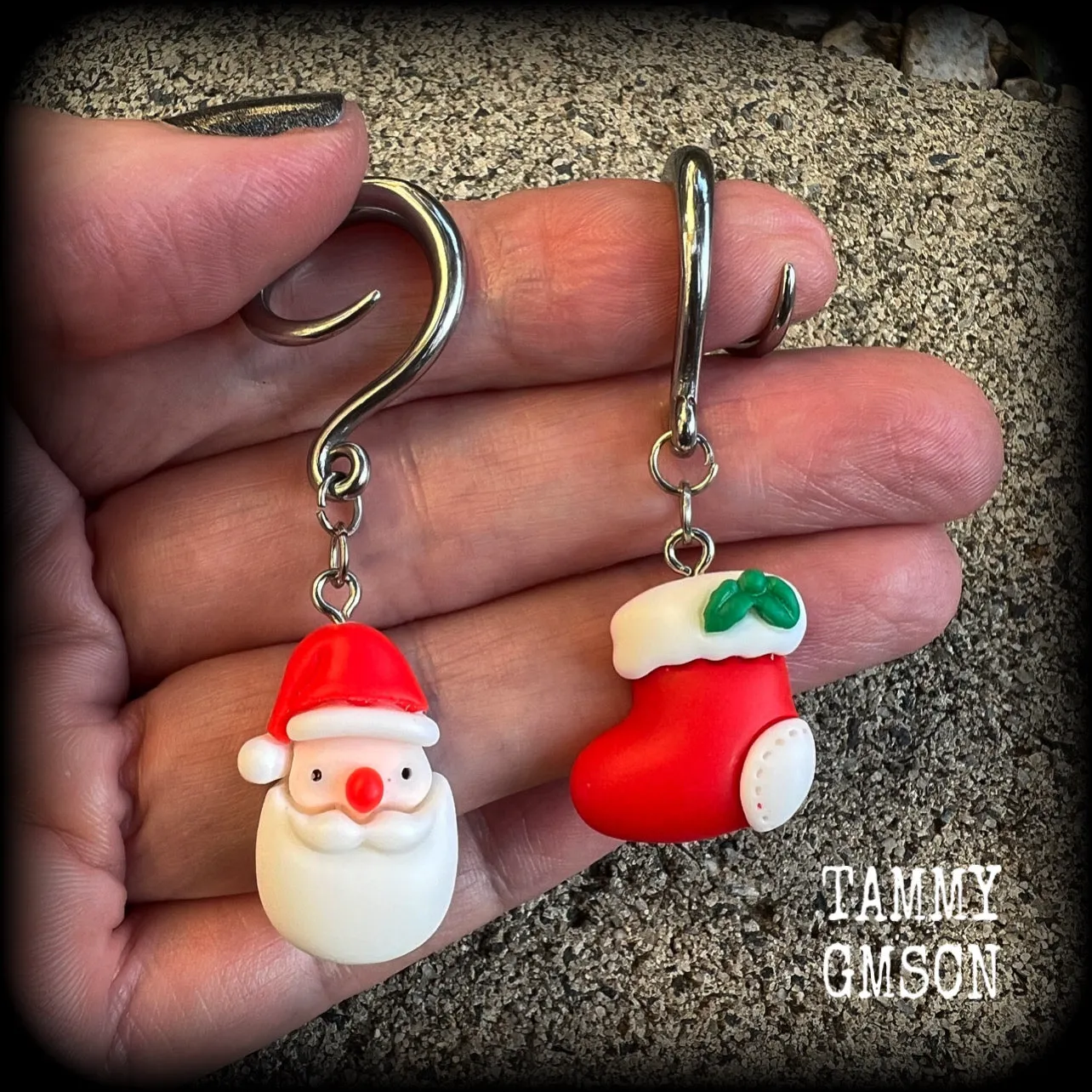 Santa Claus earrings-Christmas gauged earrings