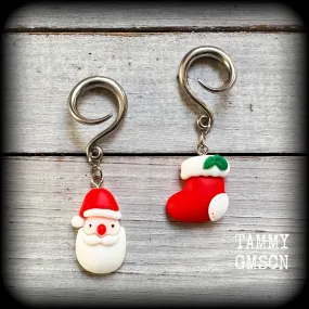Santa Claus earrings-Christmas gauged earrings