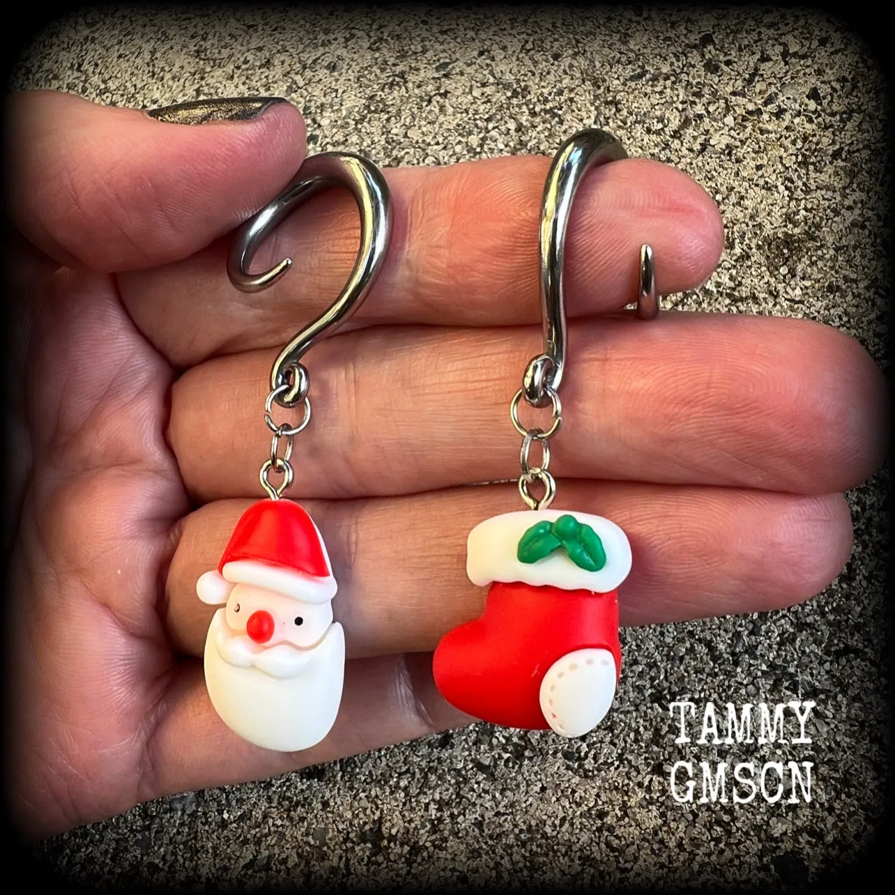 Santa Claus earrings-Christmas gauged earrings