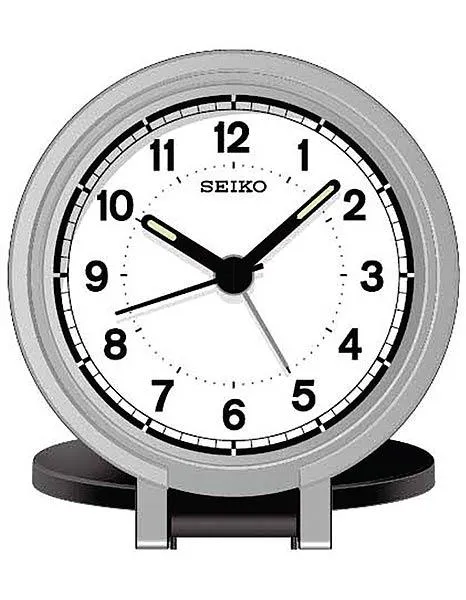 Seiko Travel Alarm Clock - Black Metallic Case - Luminous Hands - Auto Alarm
