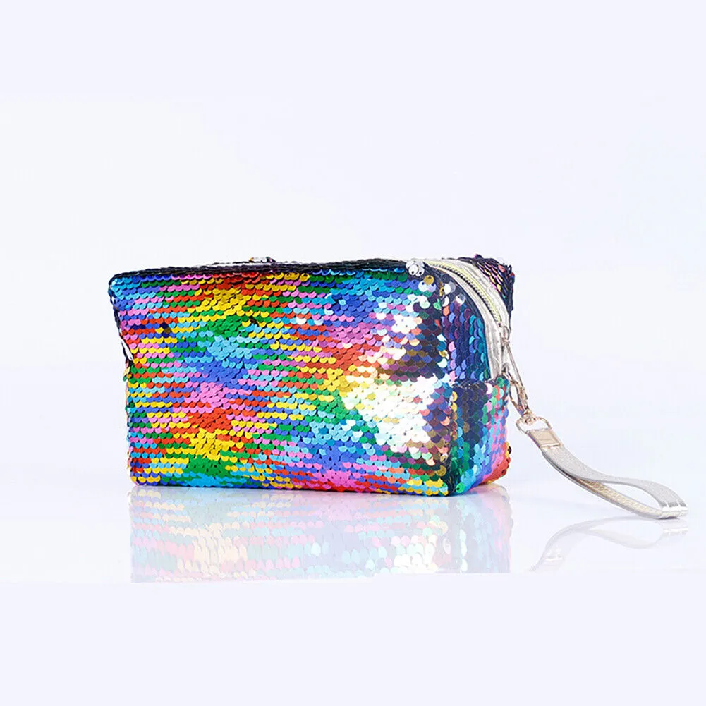 Sequins Fish Scale Cosmetic Bag Zipper Travel Makeup Storage Tool Organizer Case