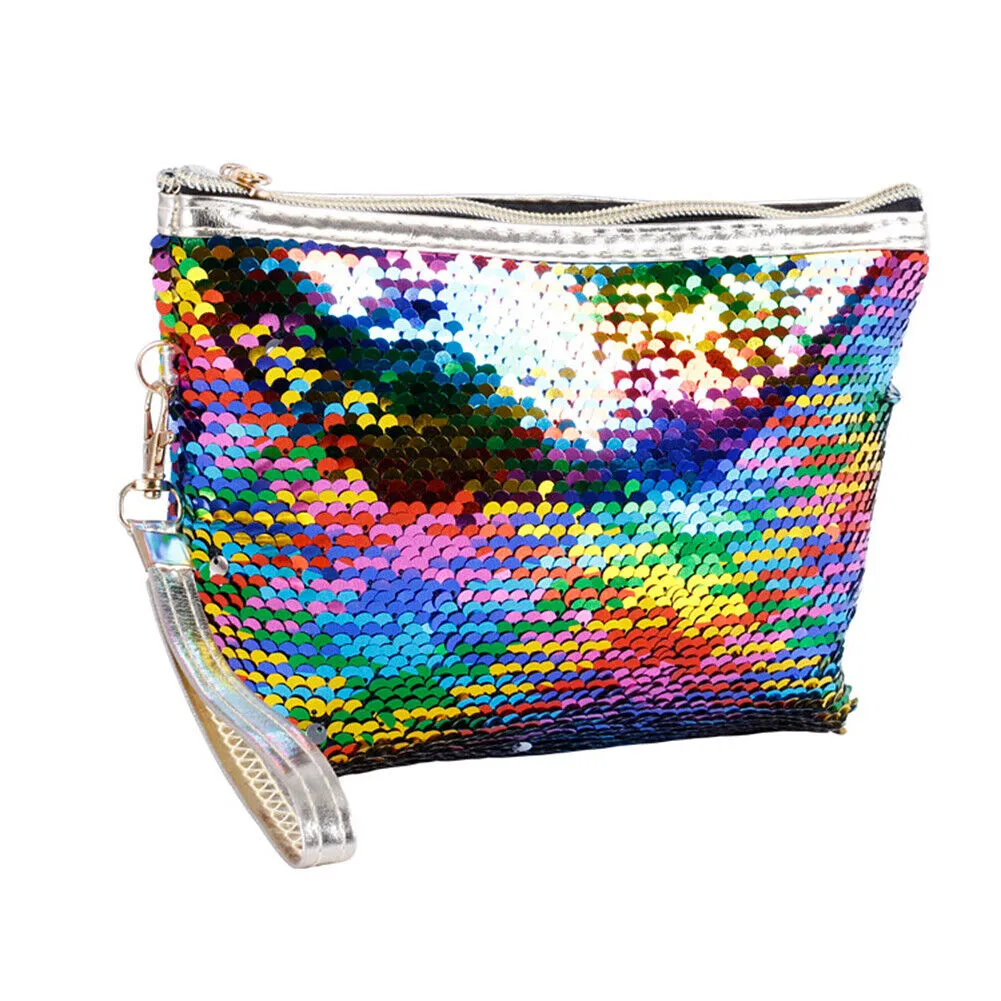 Sequins Fish Scale Cosmetic Bag Zipper Travel Makeup Storage Tool Organizer Case