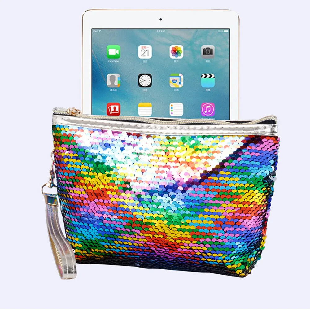 Sequins Fish Scale Cosmetic Bag Zipper Travel Makeup Storage Tool Organizer Case