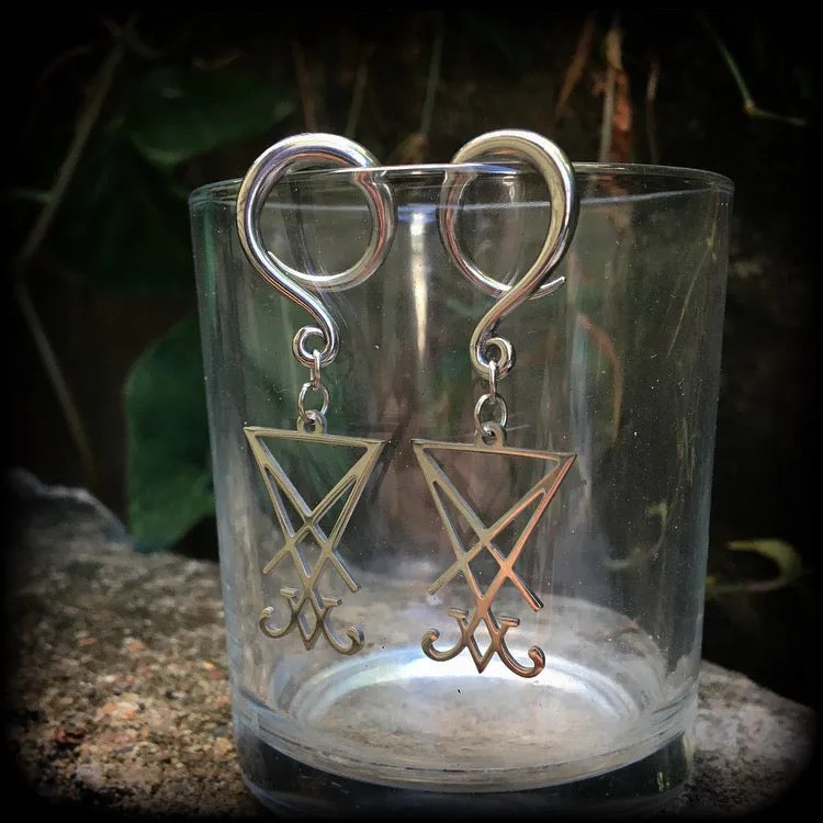 Sigil of Lucifer gauged earrings-Occult body jewelry