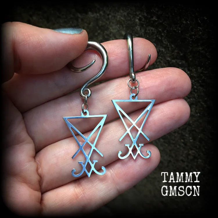 Sigil of Lucifer gauged earrings-Occult body jewelry