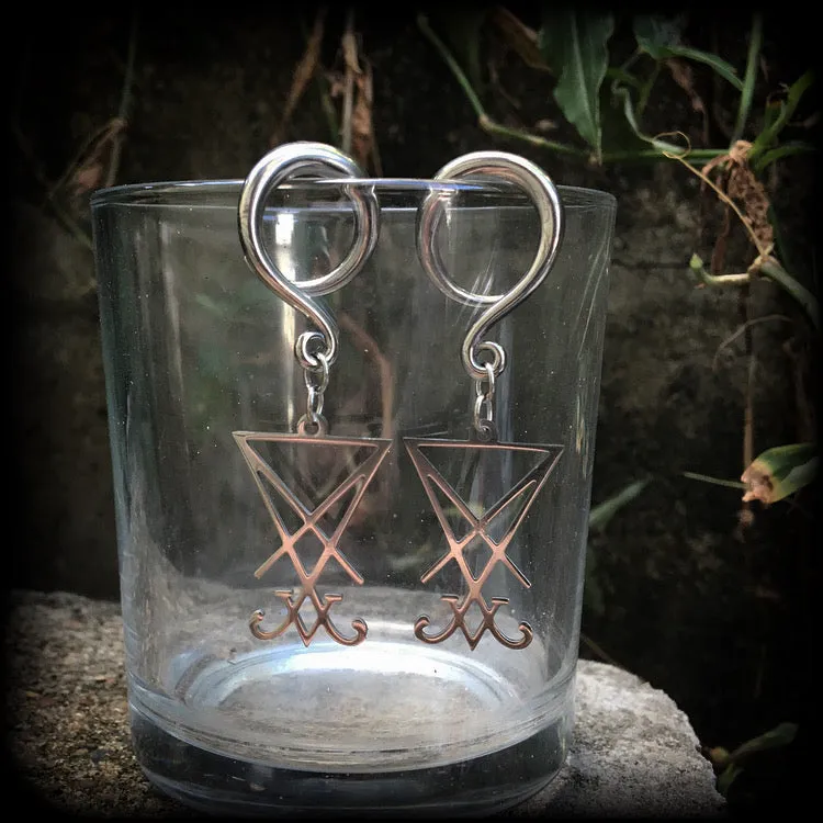 Sigil of Lucifer gauged earrings-Occult body jewelry