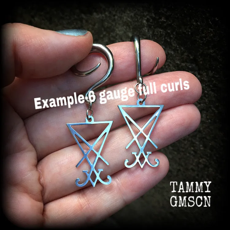 Sigil of Lucifer gauged earrings-Occult body jewelry